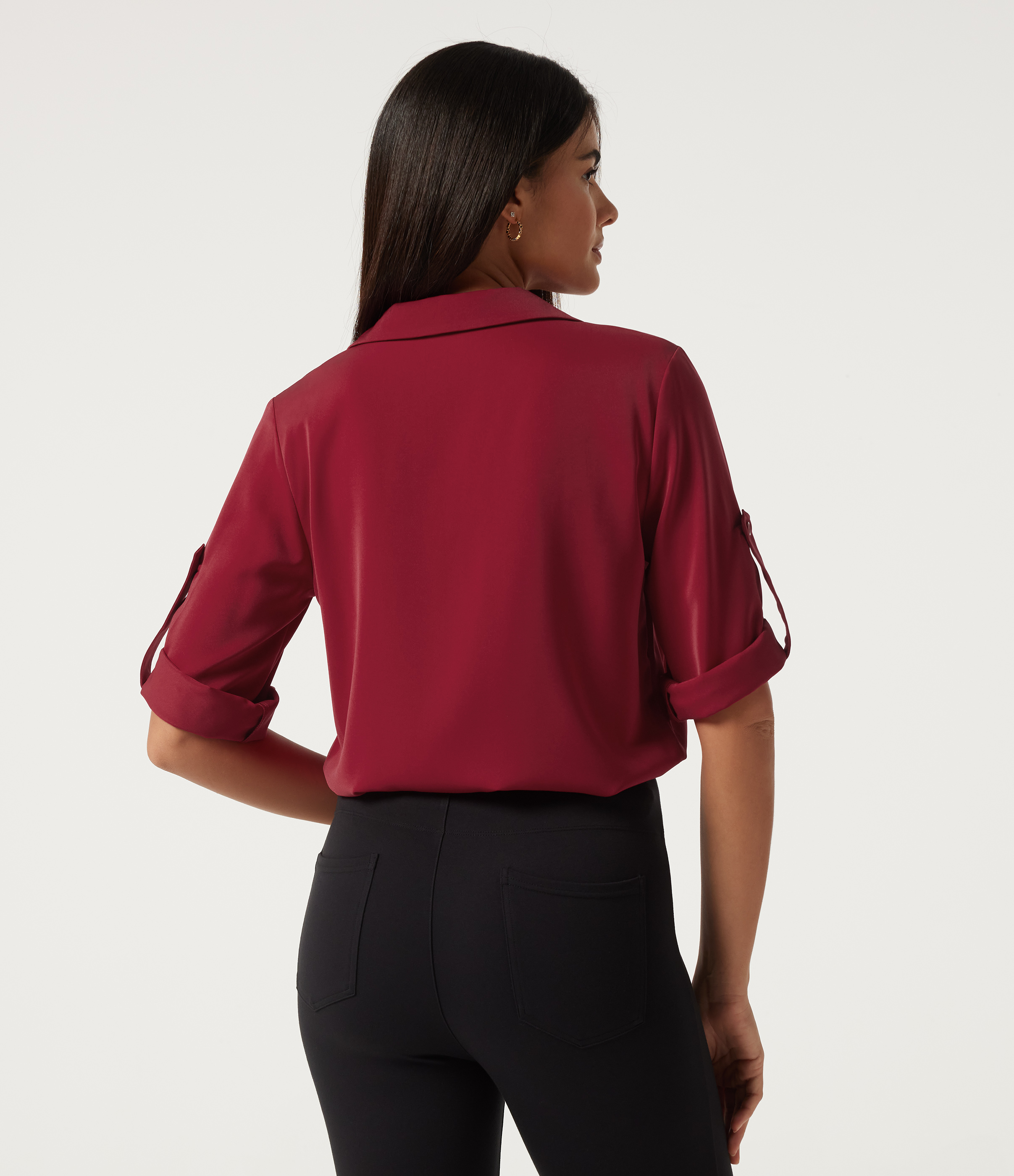 Rhythmic Red Chemise de travail anti-froissement à col en V, manches longues, avec poche / 2