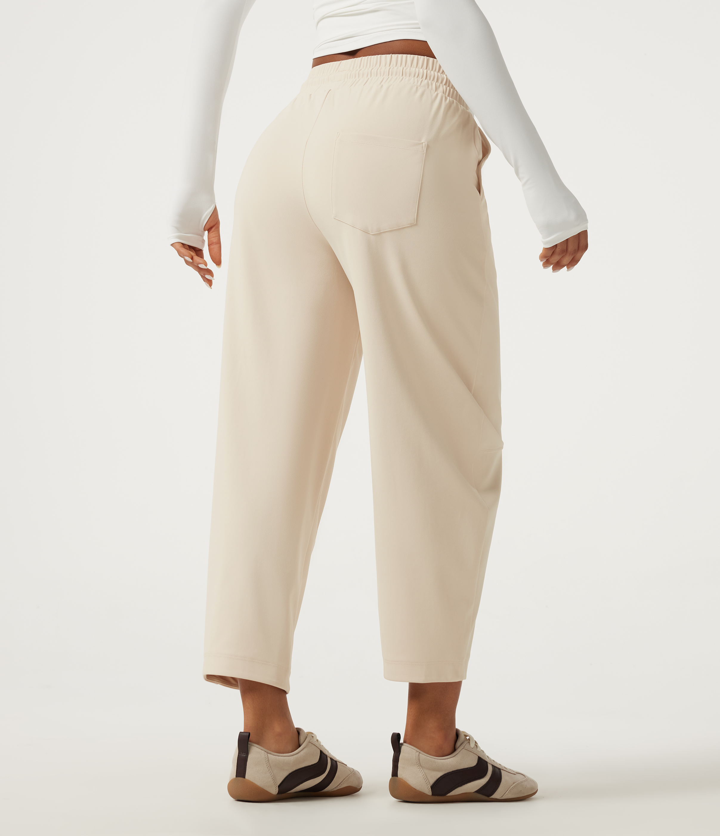 Oat Milk Halara DayStretch Mid Rise Drawstring Barrel Leg Casual Pants with Pockets / 2