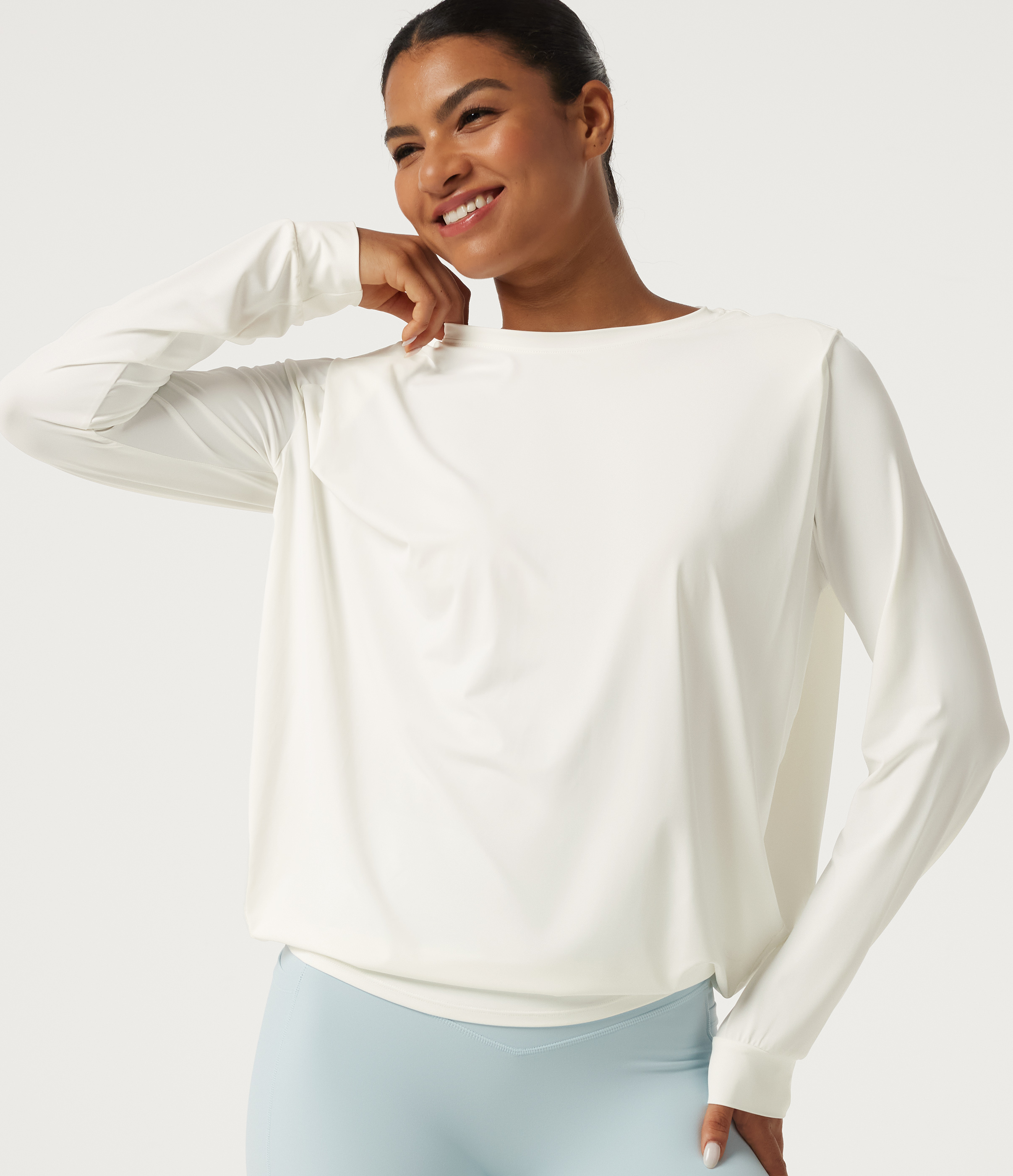 Top deportivo para yoga de manga larga con cuello redondo, InstantCool de secado rápido y corte boxy