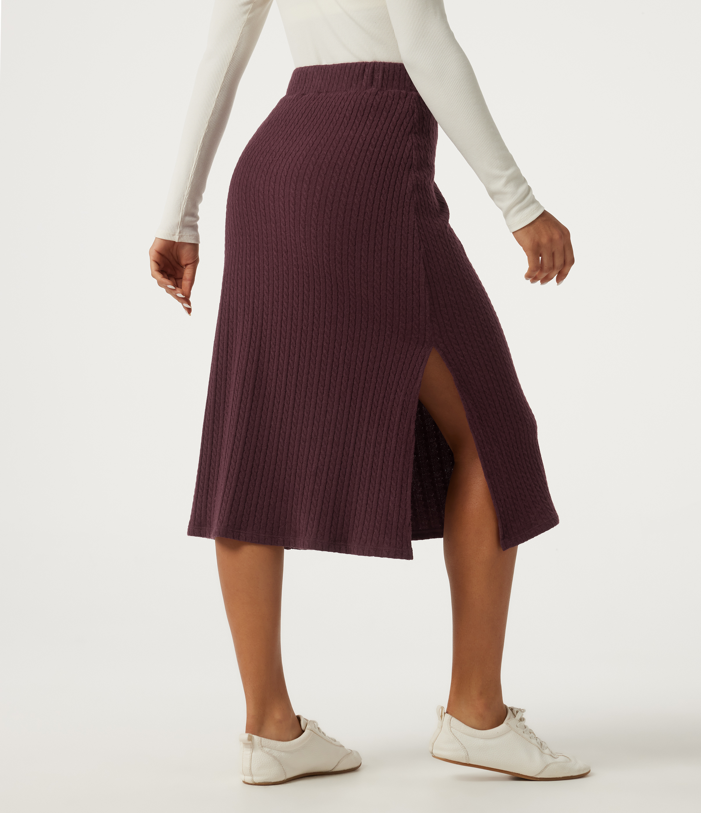 Muddled Berry High Waisted Split Hem A-Line Midi Casual Skirt / 2