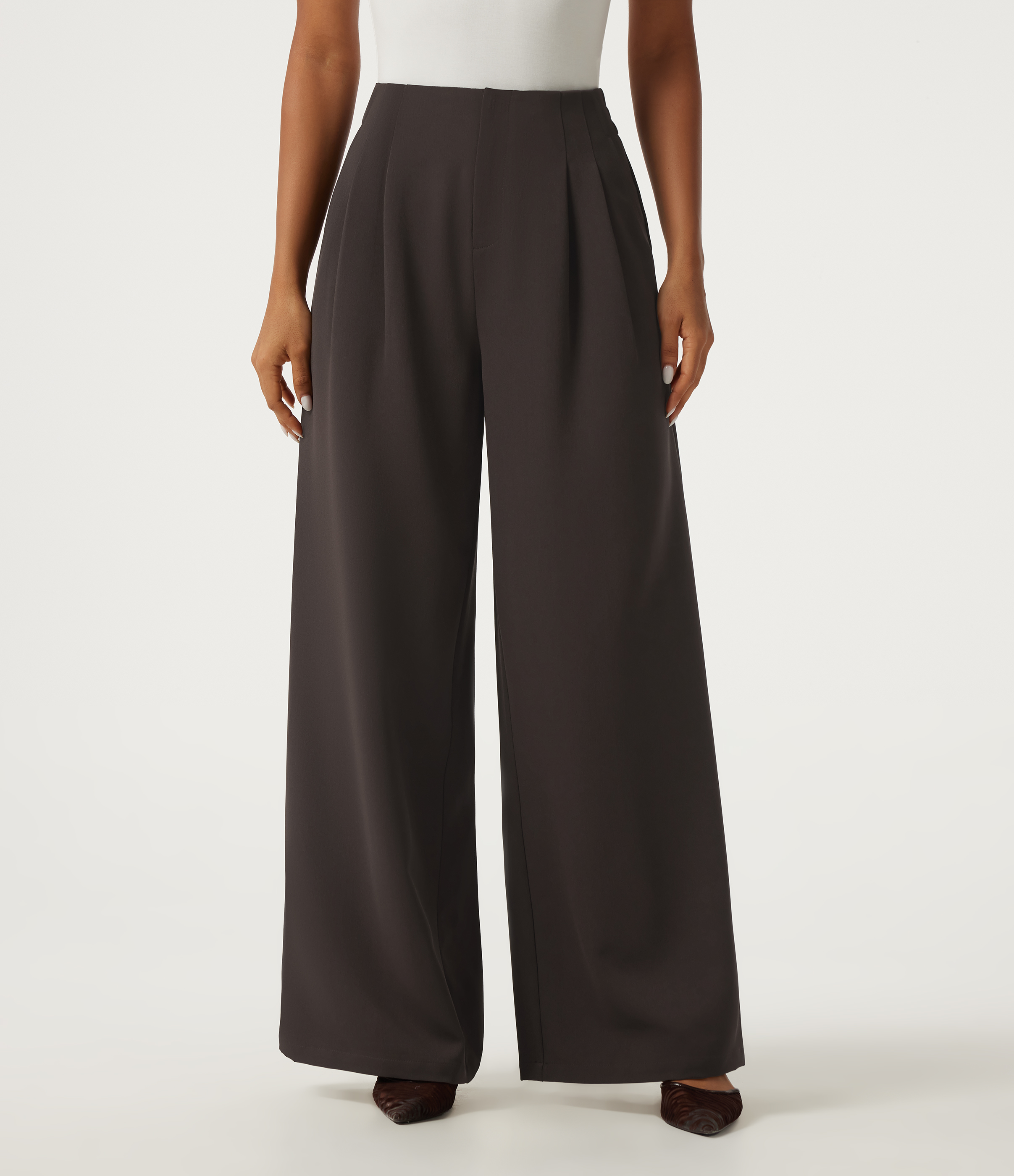 High Waisted Wide Leg Work Pants with Pockets