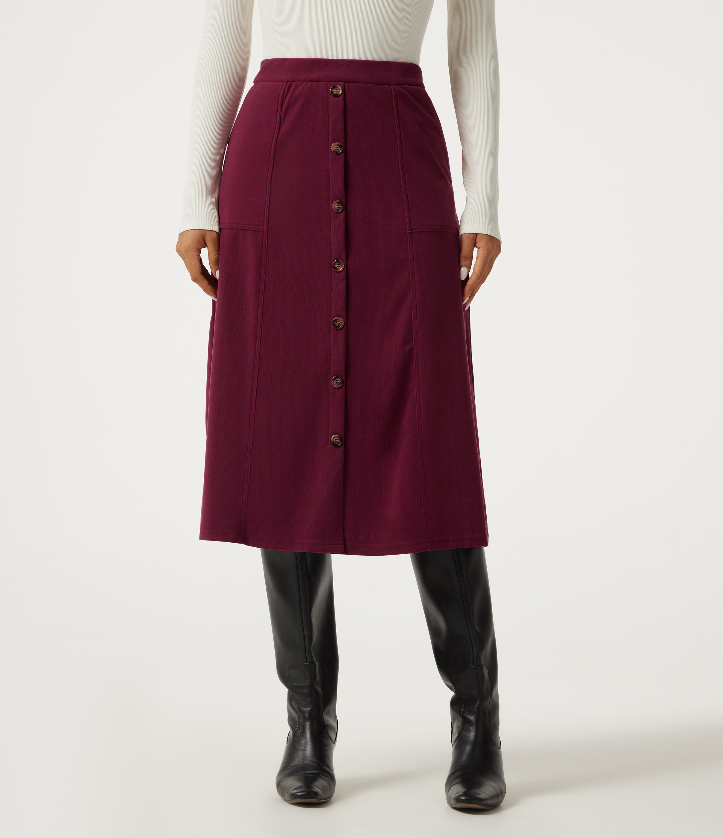 High Waisted A-Line Corduroy Midi Casual Skirt with Pockets