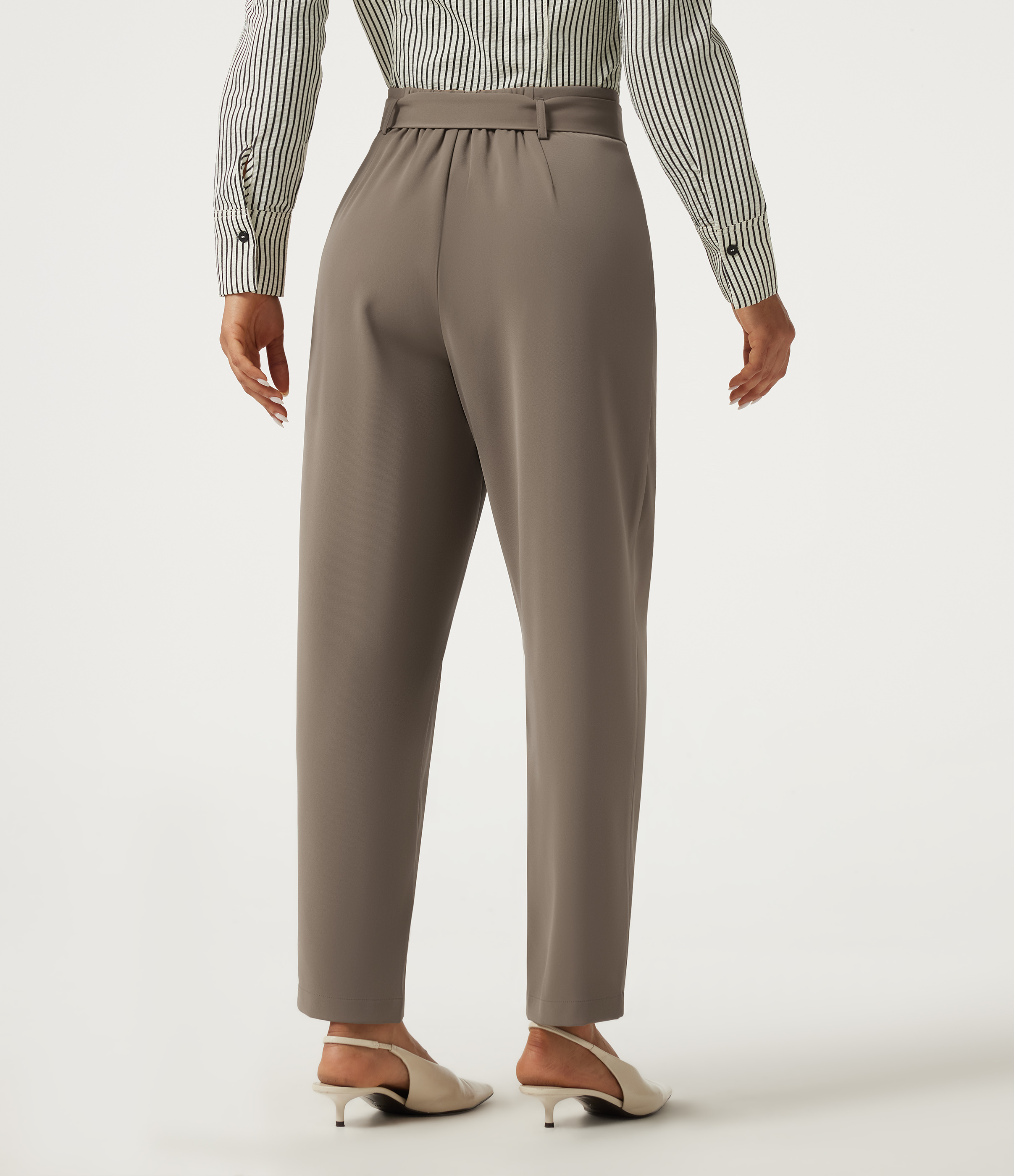 Birch Brown Pantalon de travail ceinturé taille haute, coupe fuselée, avec poches / 2
