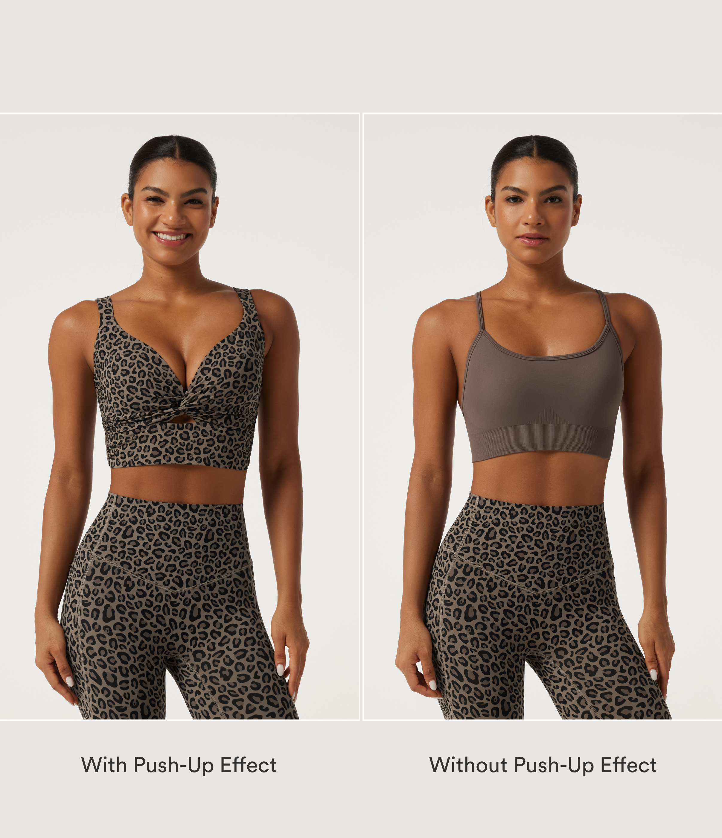 Desert Taupe Leopard Halara UltraSculpt™ leopardimustriga, kerge toestusega, vormitud tassidega ja push-up-efektiga jooga-spordirinnahoidja / 2