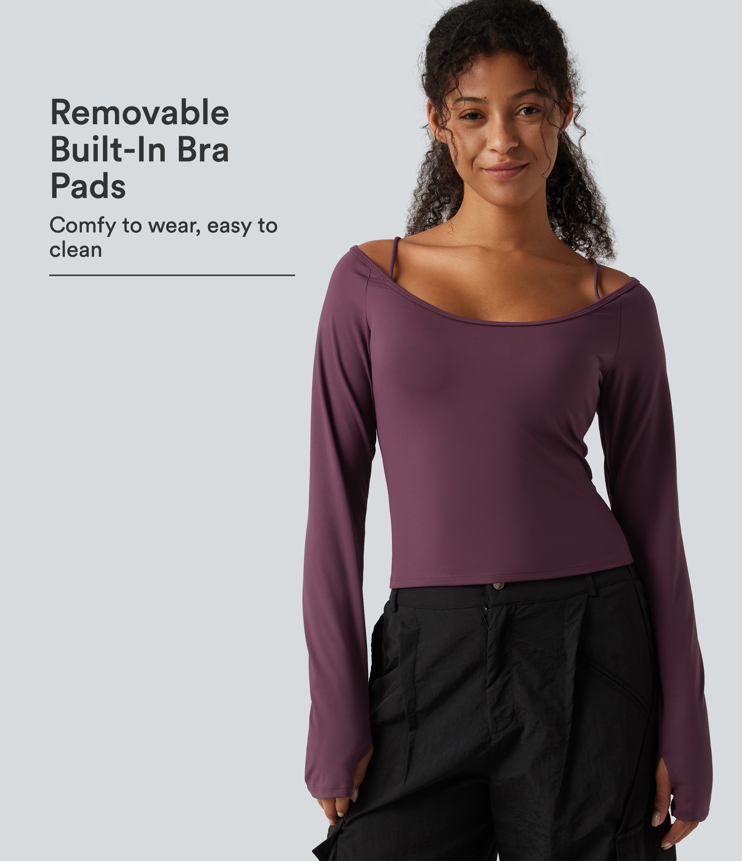 SoftlyZero™ Airy Scoop Neck Long Sleeve Thumb Hole Built-in Bra InstantCool Yoga Sports Top