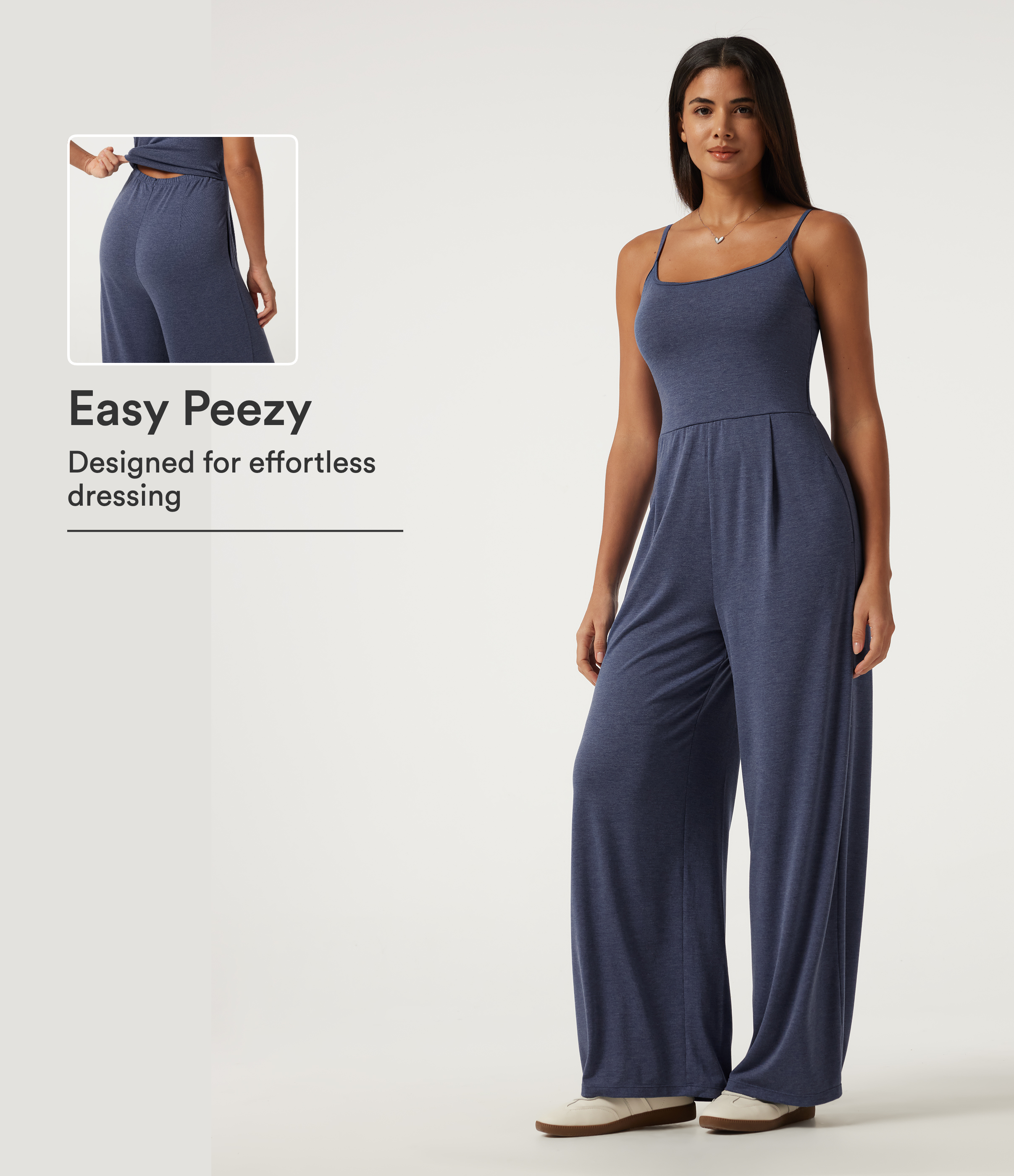 U-Neck Sleeveless Built-in Bra Ruched Baggy Casual Jumpsuit with Pockets-Easy Peezy Edition