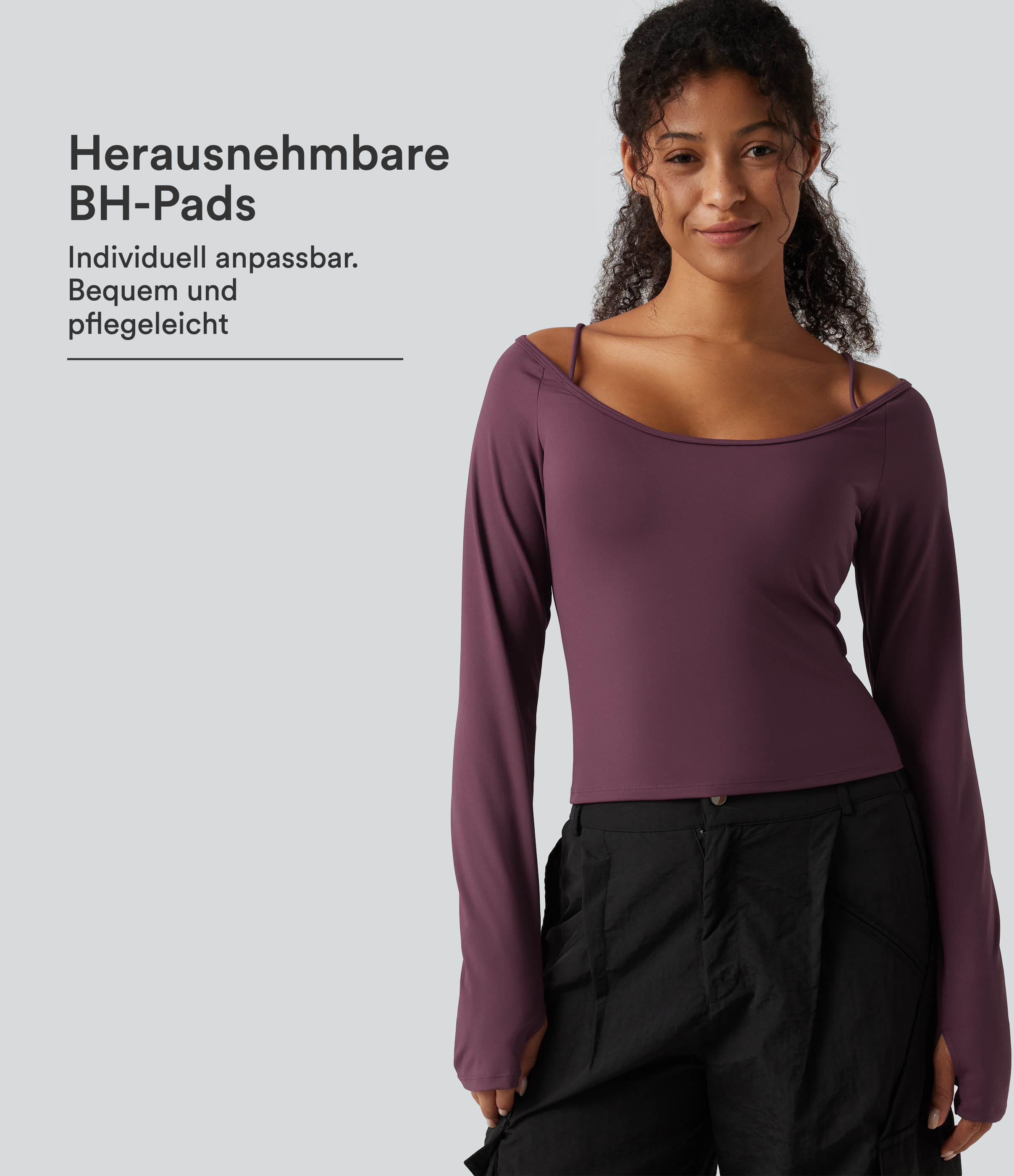 Softlyzero™ Airy - Yoga-Sport-Top mit Rundhalsausschnitt, langen Ärmeln, integriertem BH, Daumenlöchern und InstantCool