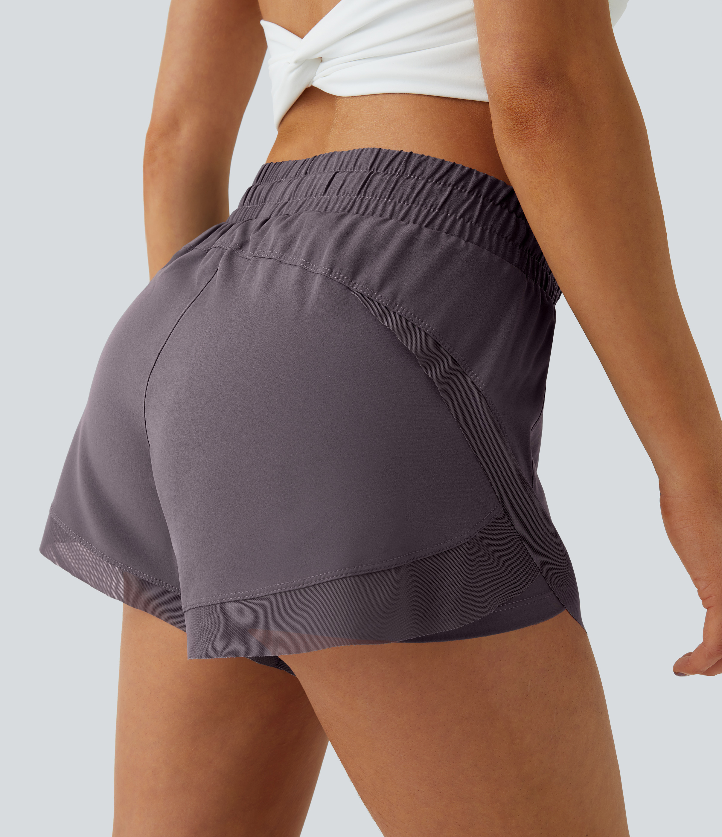 Mid Rise Drawstring Contrast Mesh 2-in-1 Flowy Running Shorts 3''