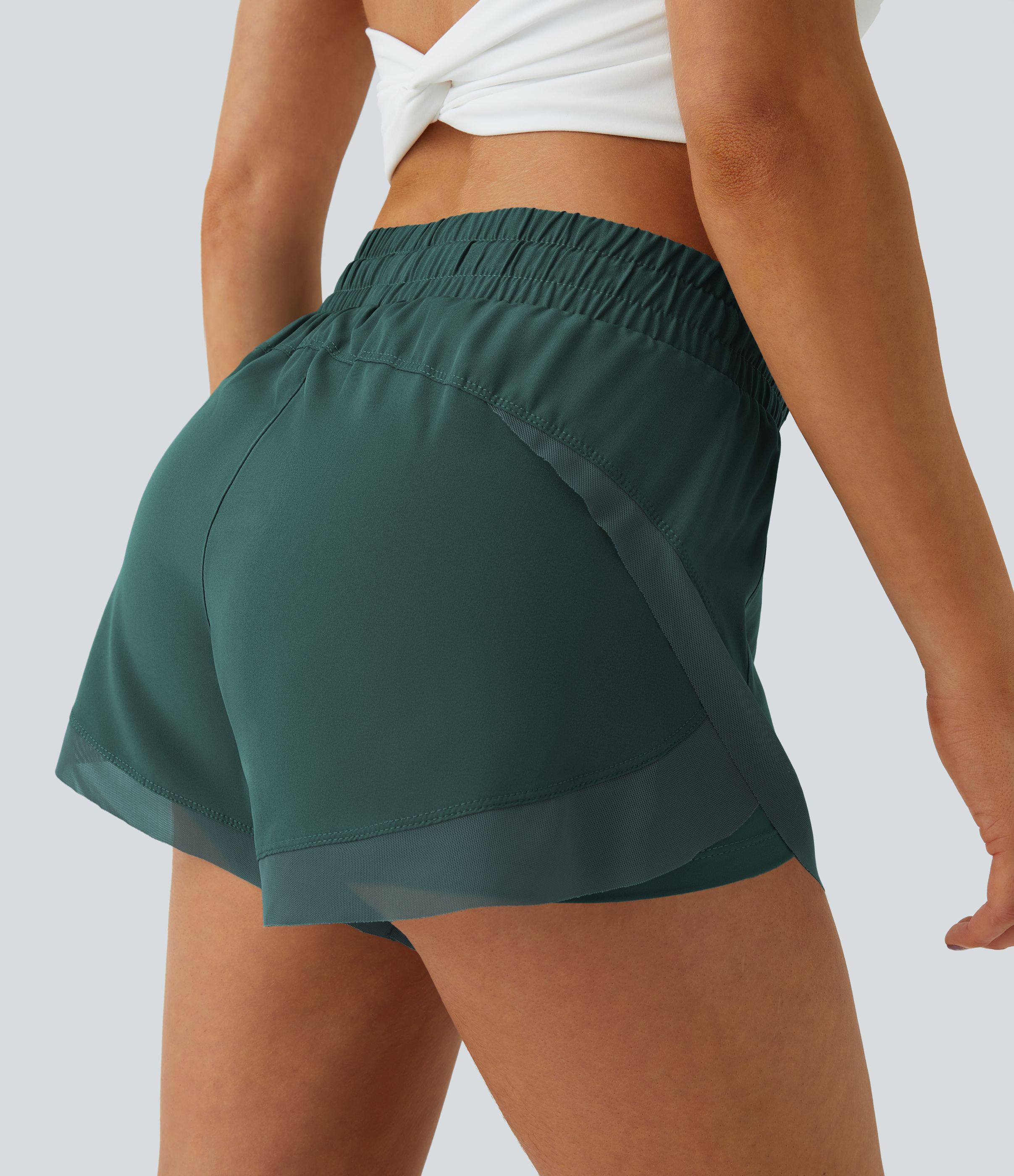 Mid Rise Drawstring Contrast Mesh 2-in-1 Flowy Running Shorts 3''