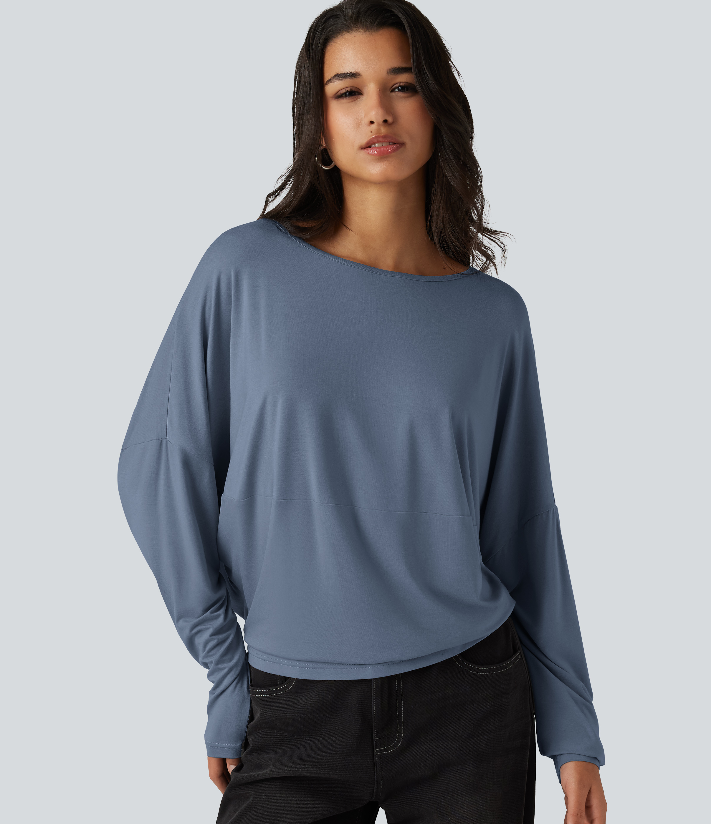Round Neck Long Sleeve Relaxed Casual Top
