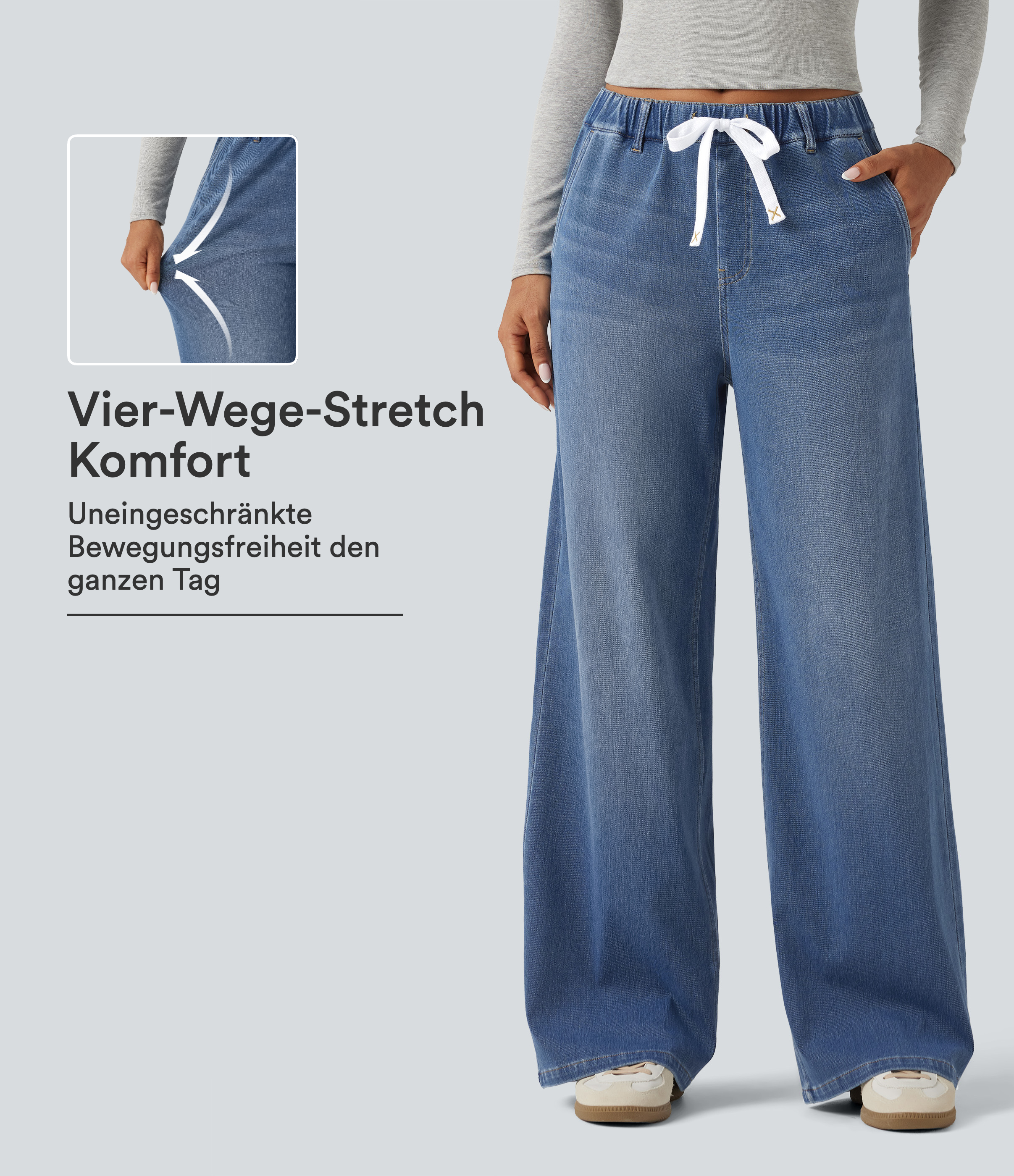 Blue Jasper Denim Halara Flex™ - Lässige Jeans mit mittelhohem Bund, mehreren Taschen und weitem Bein / 1