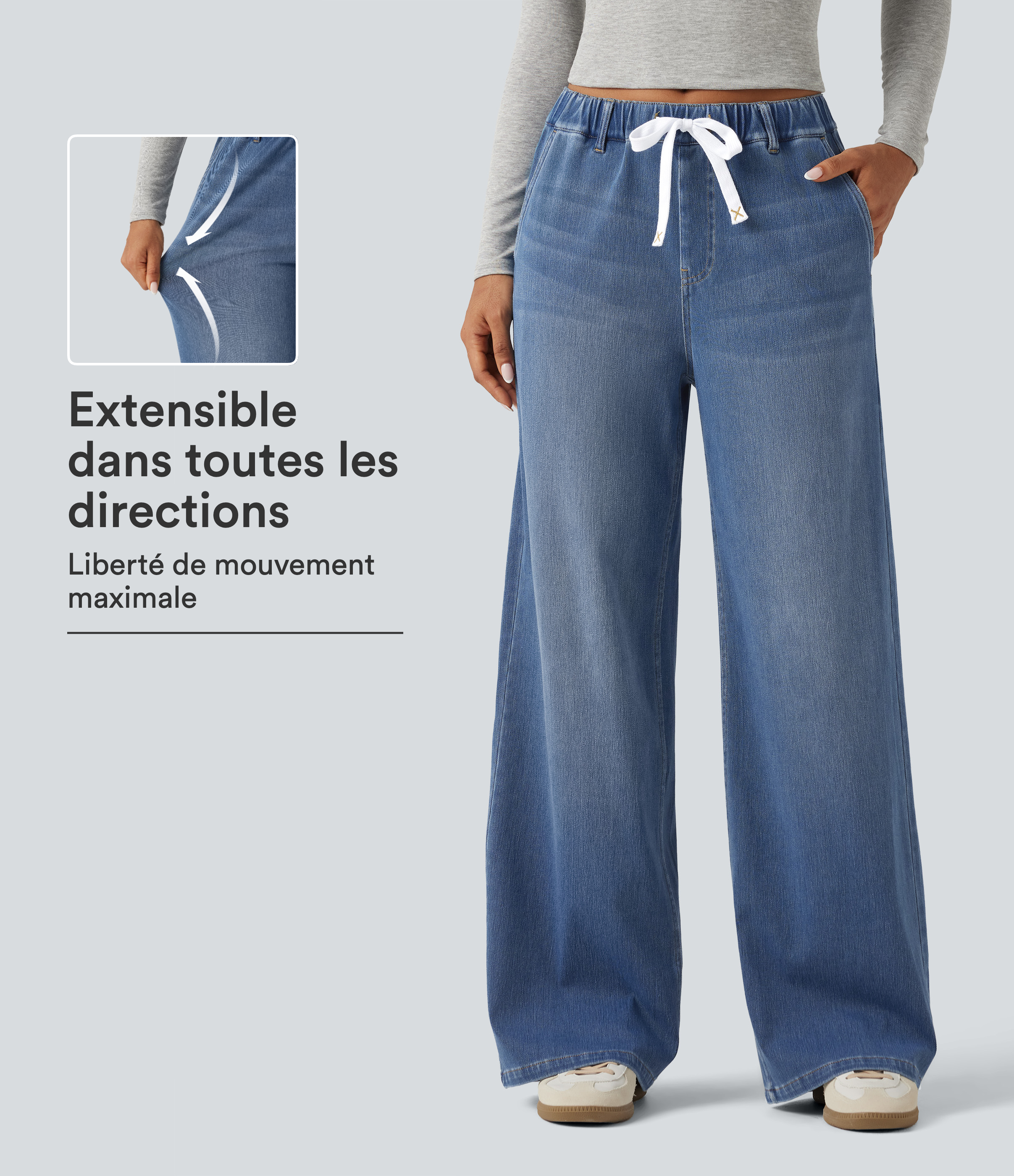 Blue Jasper Denim Jean large Halara Flex™ taille mi-haute avec poches / 1