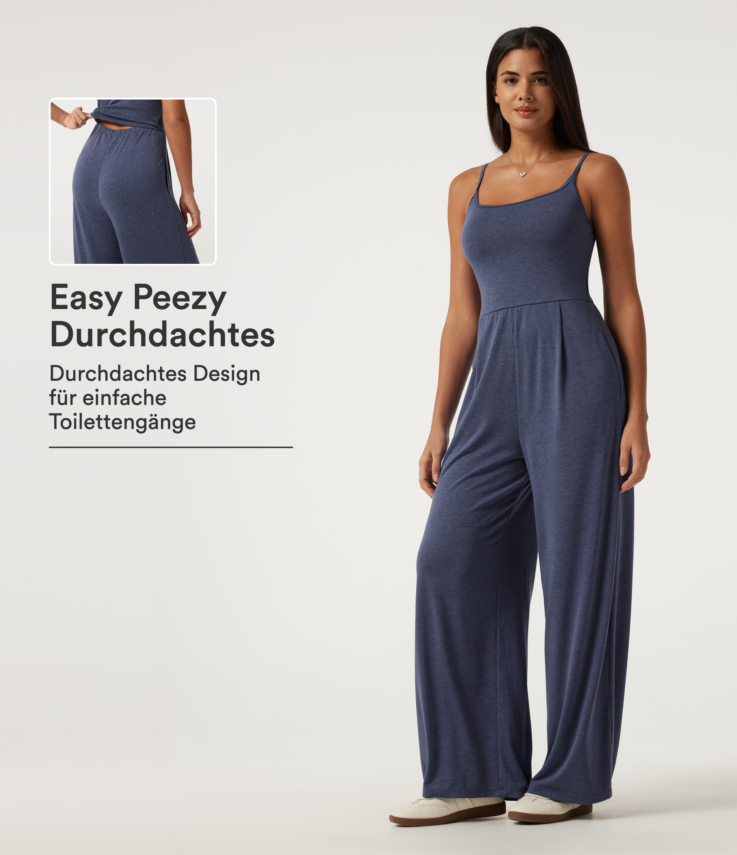 Ärmelloser, geraffter Jumpsuit mit U-Ausschnitt, Seitentaschen und integriertem BH - Easy Peezy Edition