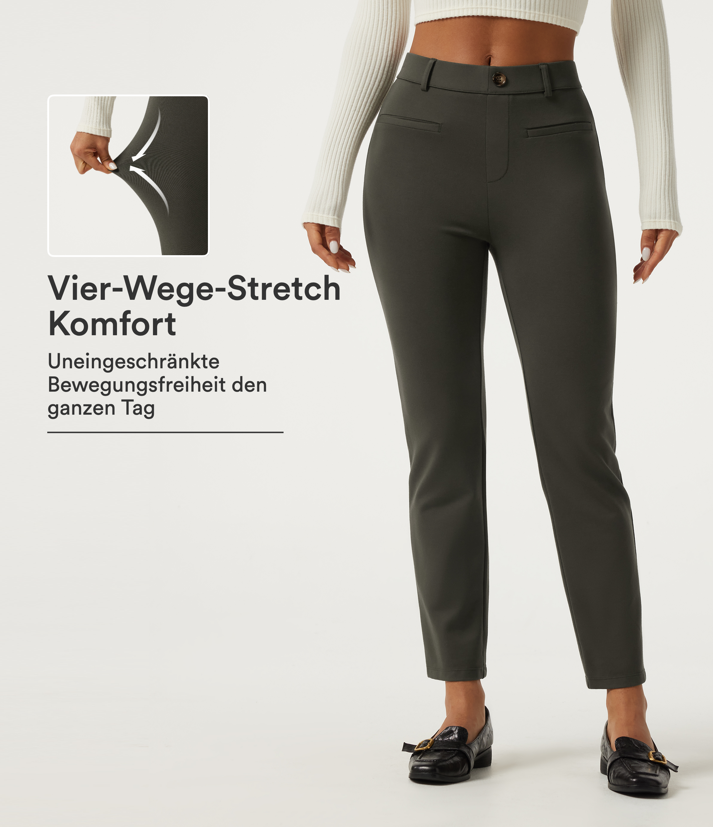 Halara Flex™ - Schmal zulaufende Stoffhose mit mittelhohem Bund und Gesäßtaschen
