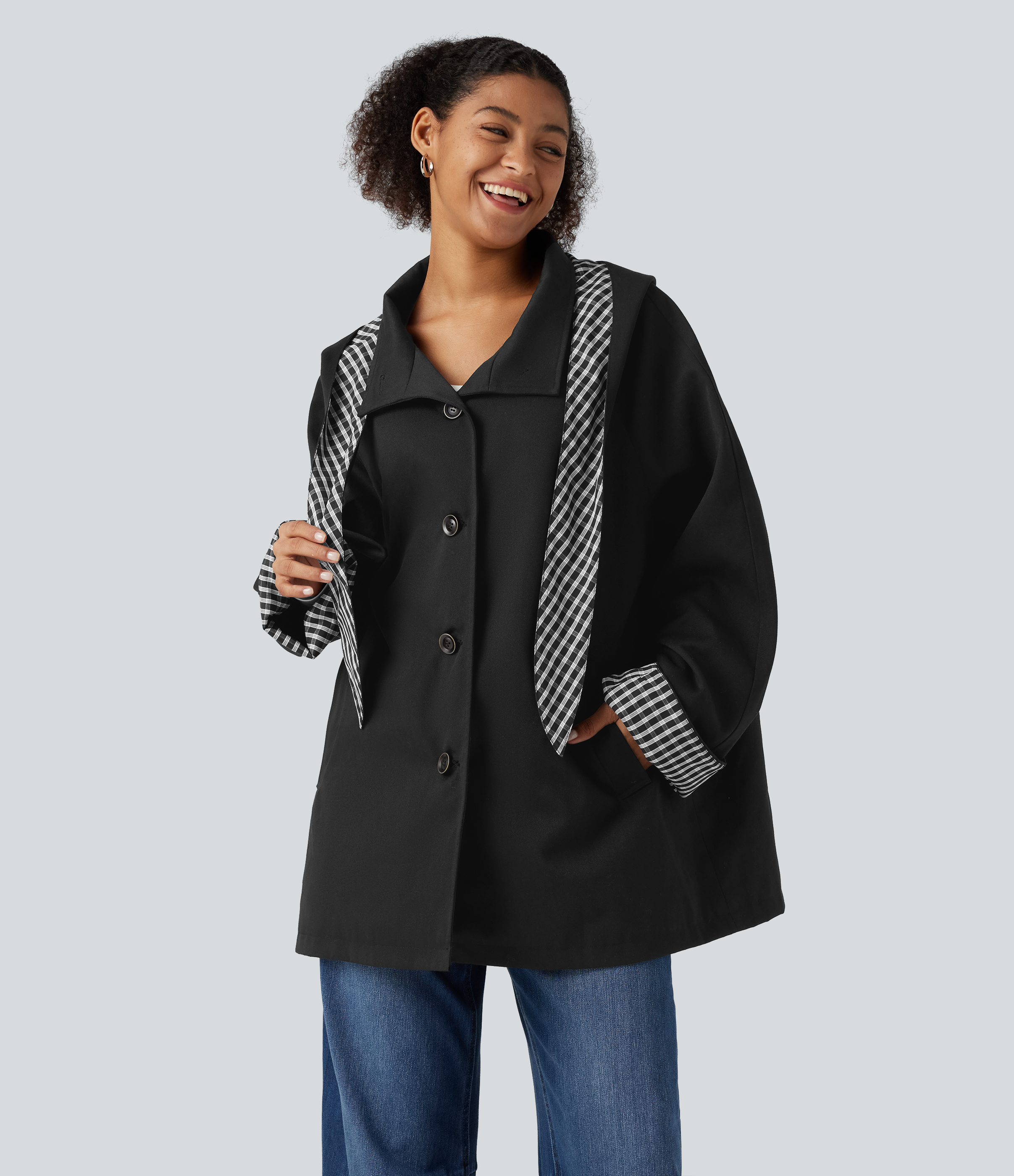 Veste de bureau à capuche, manches longues raglan et poches