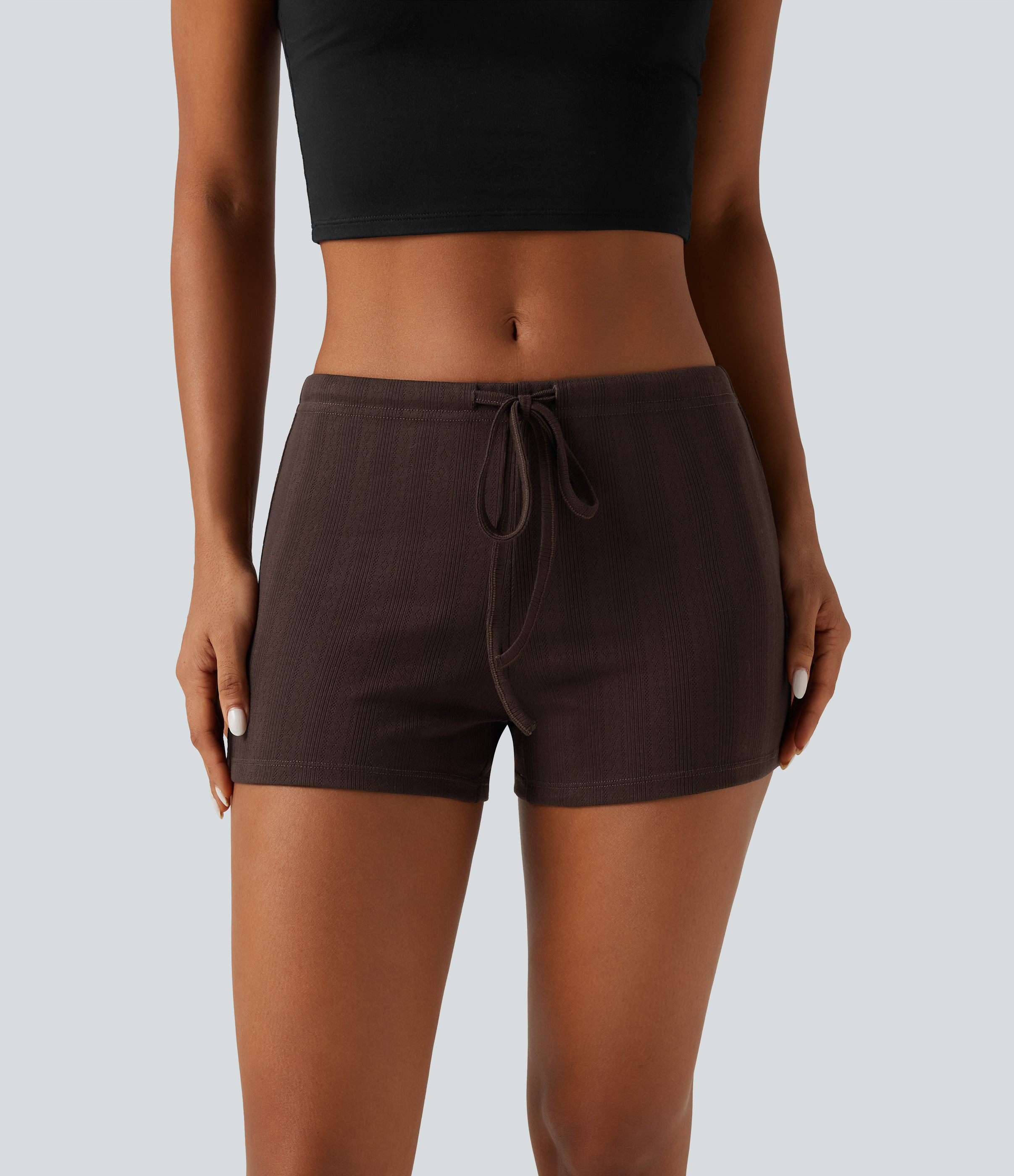 Low-Rise Skinny Casual-Shorts mit Kordelzug, 3"