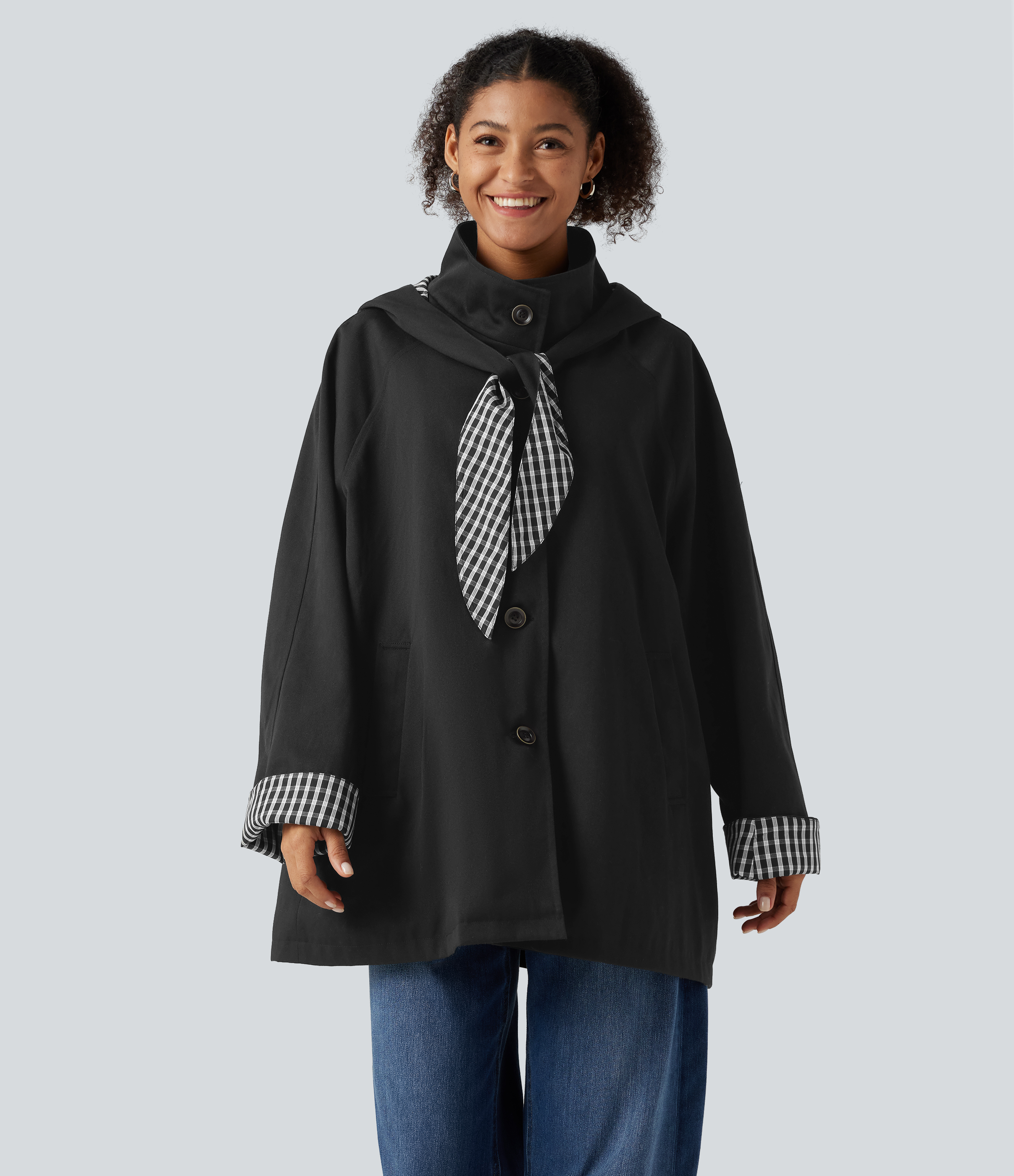 Hooded Raglan Long Sleeve Work Jacket with Pockets