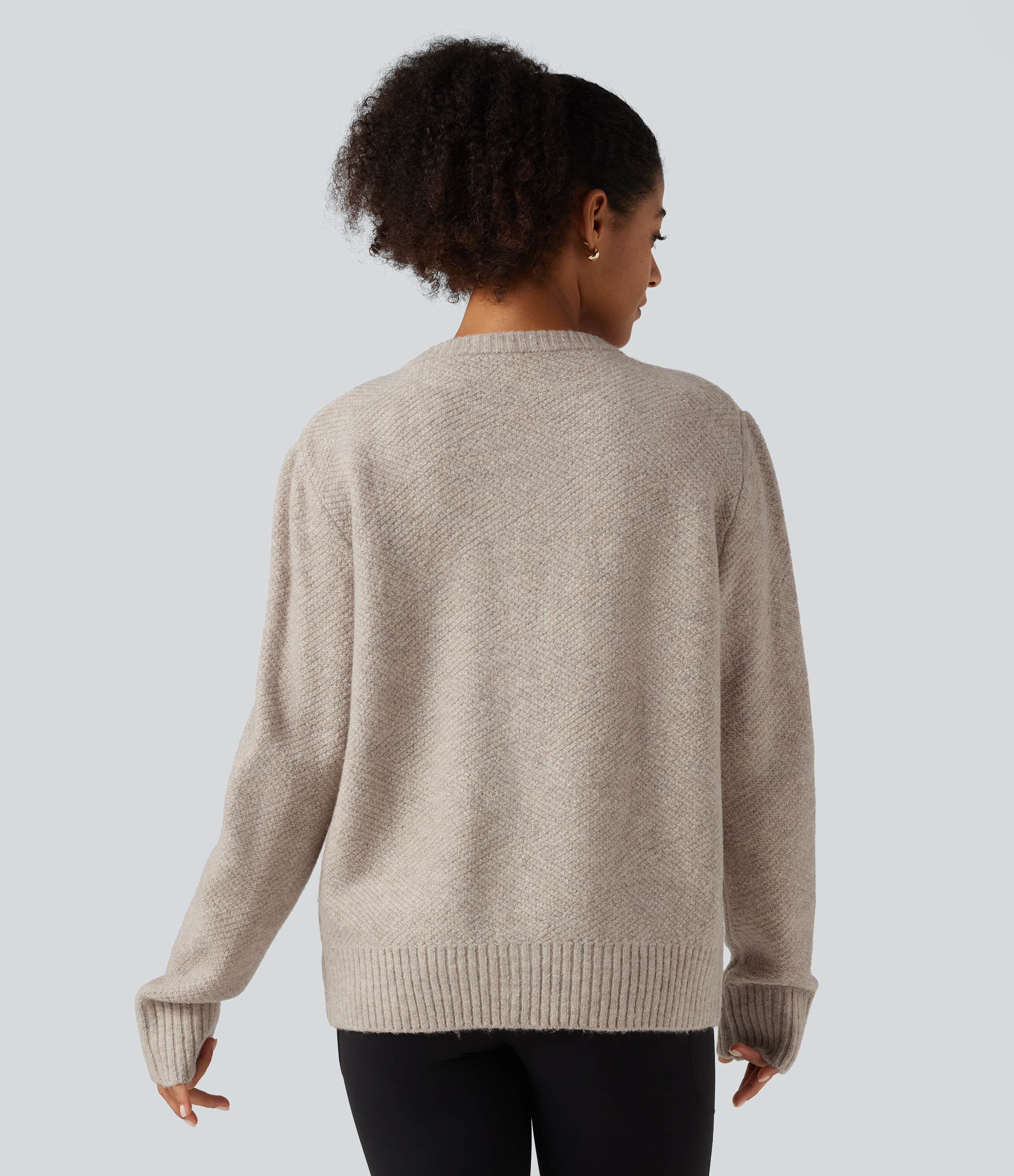 Cement Round Neck Long Sleeve Button Fly Work Sweater / 2