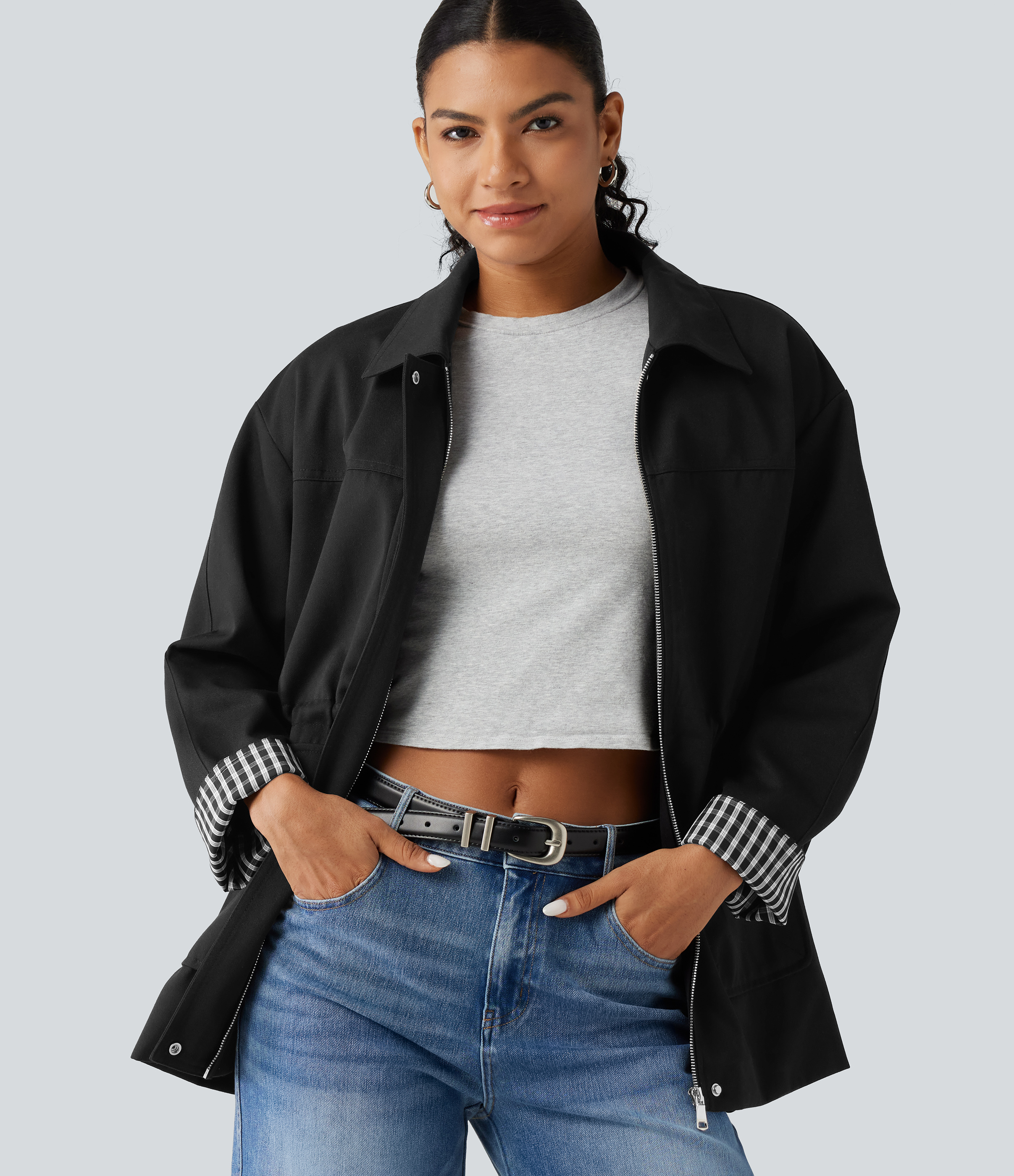 Long Sleeve Adjustable Drawcord Work Jacket with Pockets