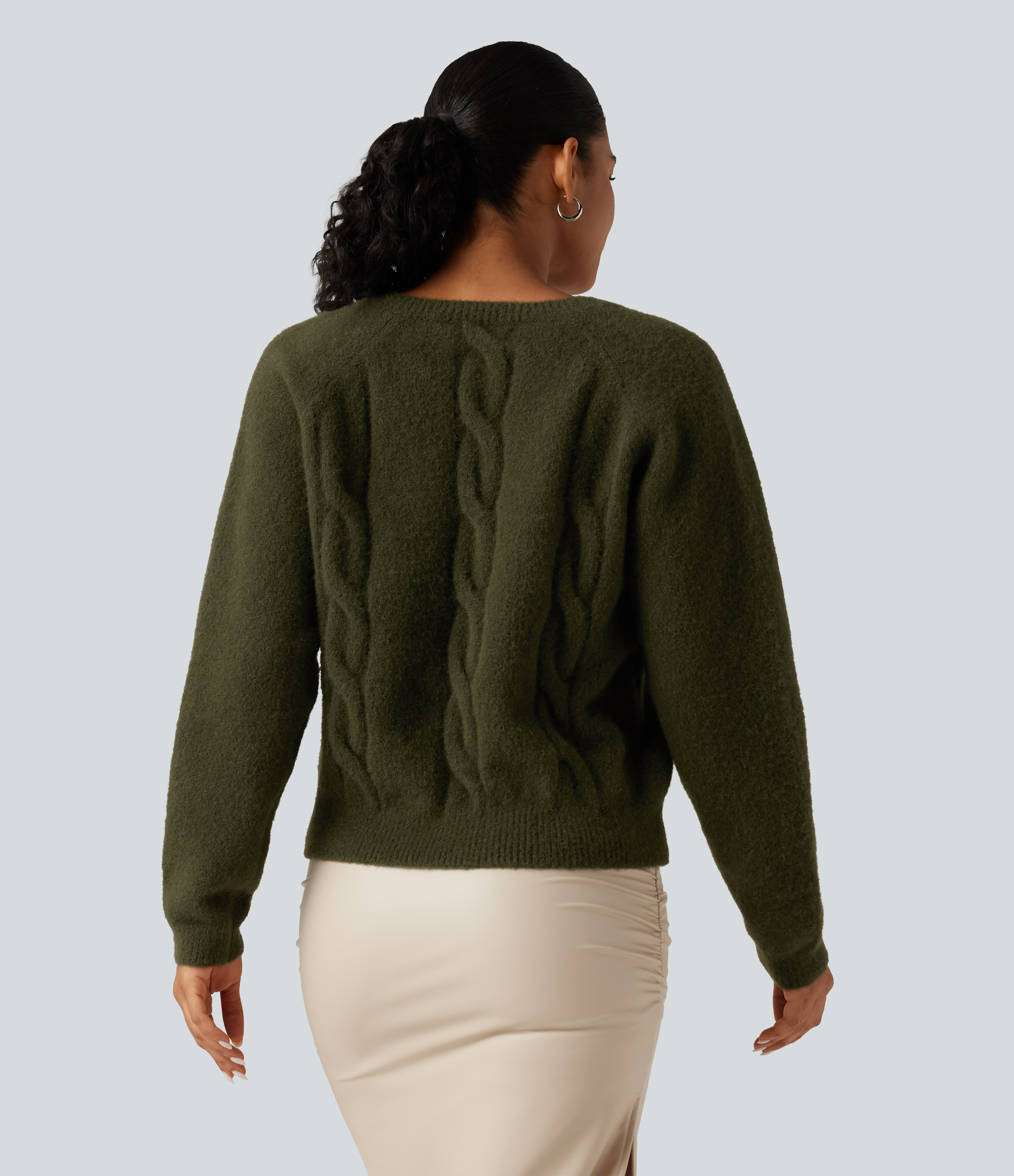Lone Pine Green V Neck Raglan Long Sleeve Work Sweater / 2