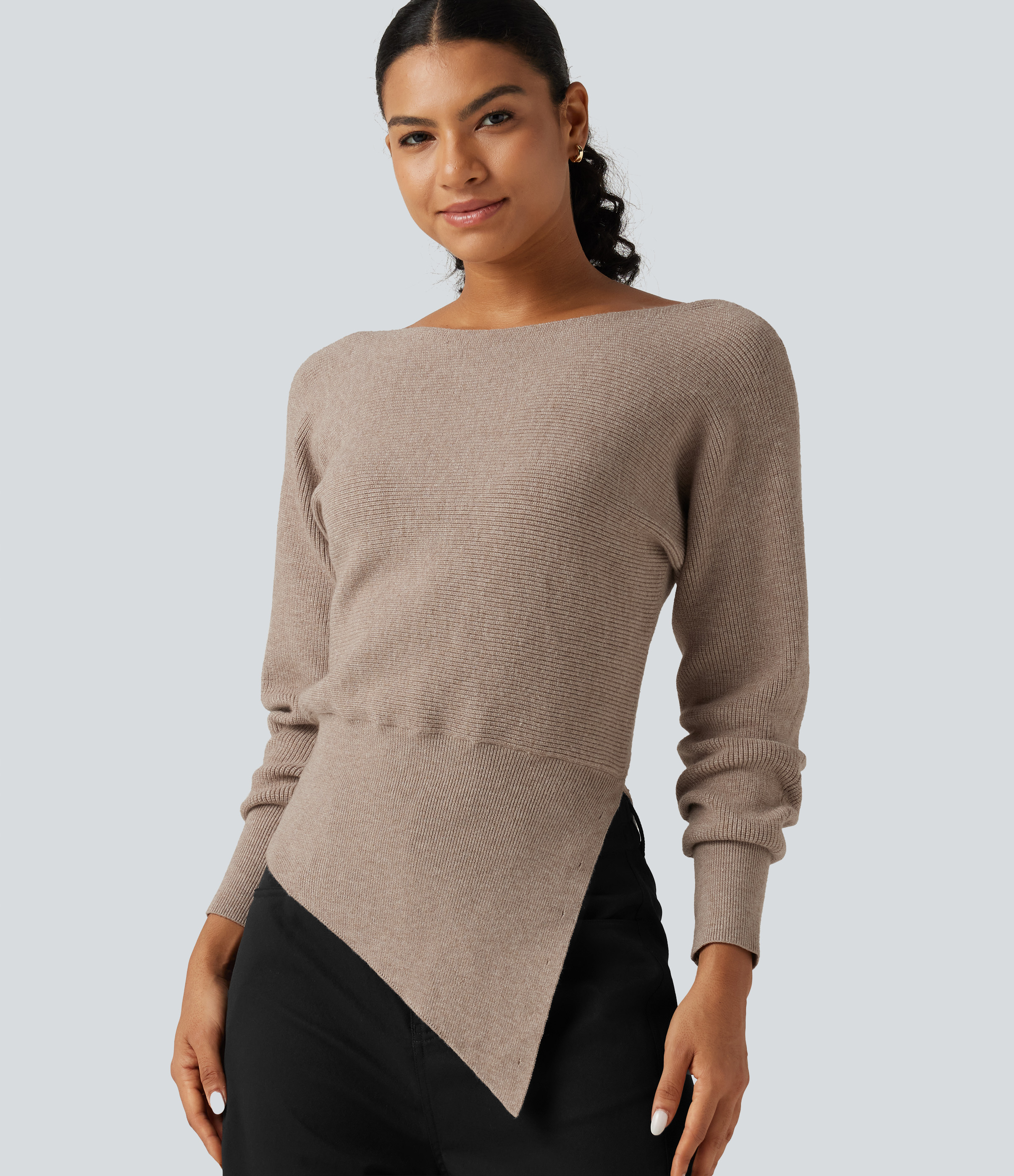 Boat Neck Long Sleeve Work Sweater