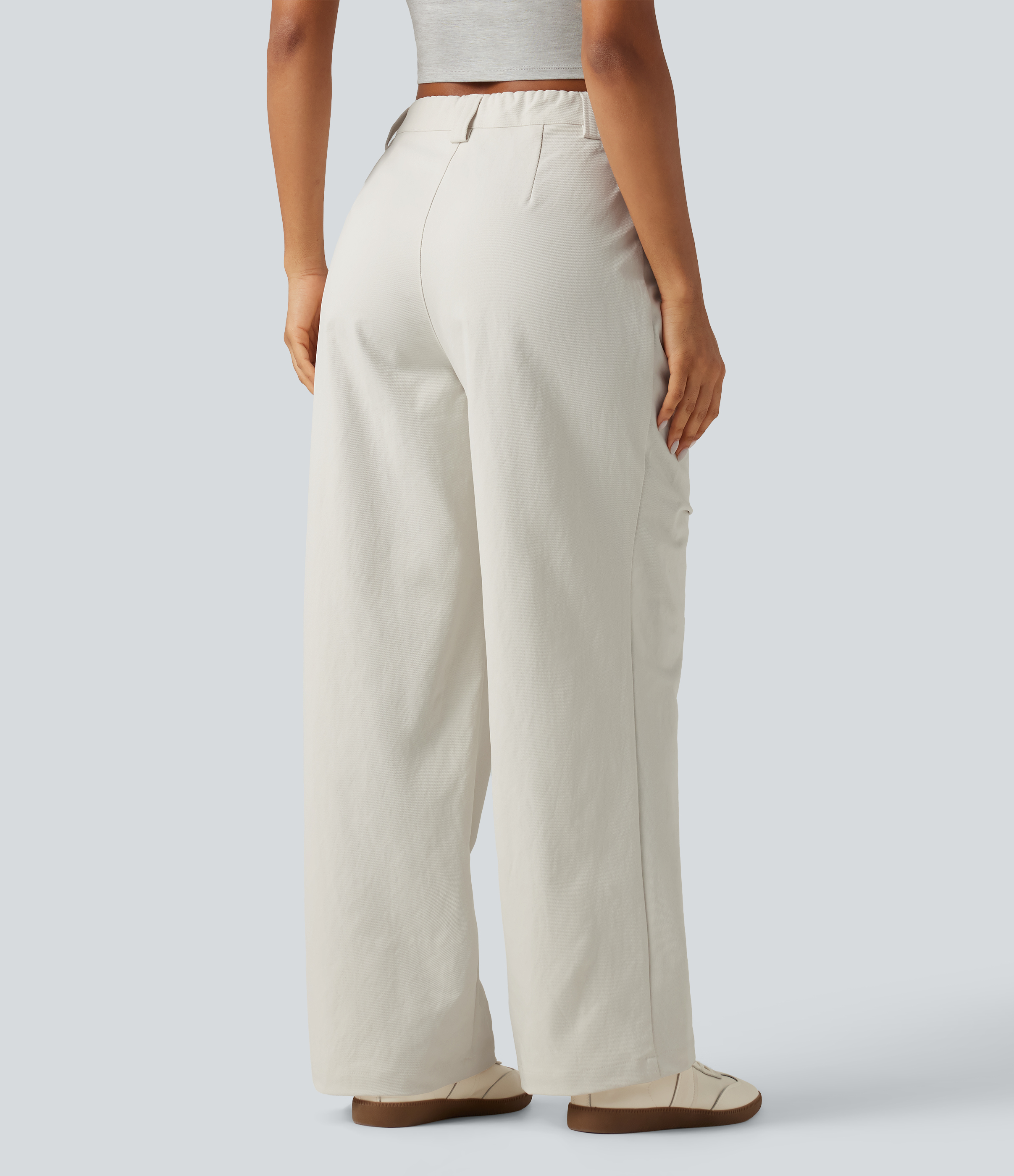 Alabaster Veil High Waisted Wide Leg Casual Pants with Pockets / 2