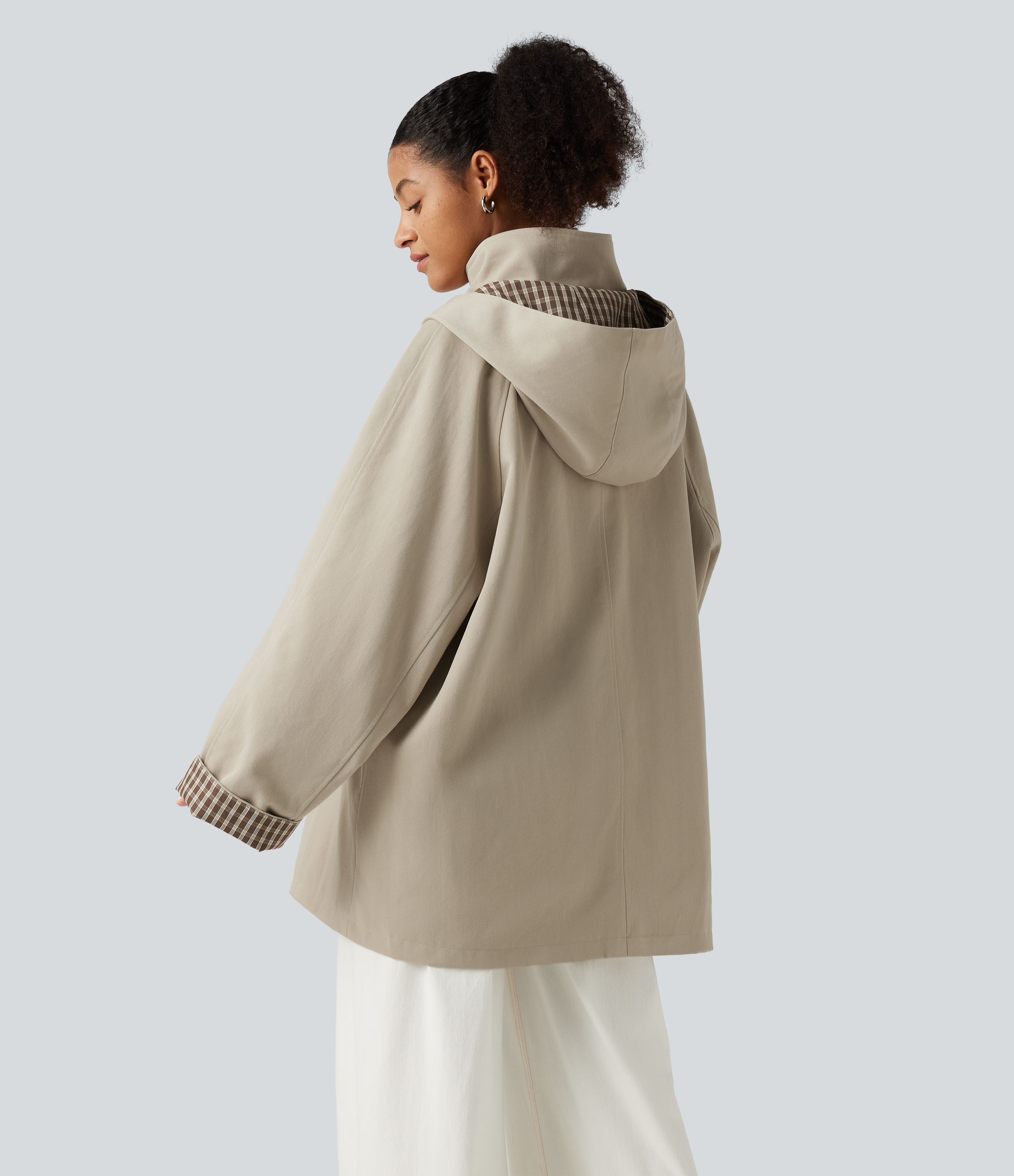 Feather Gray Veste de travail raglan à manches longues avec capuche et poches / 2