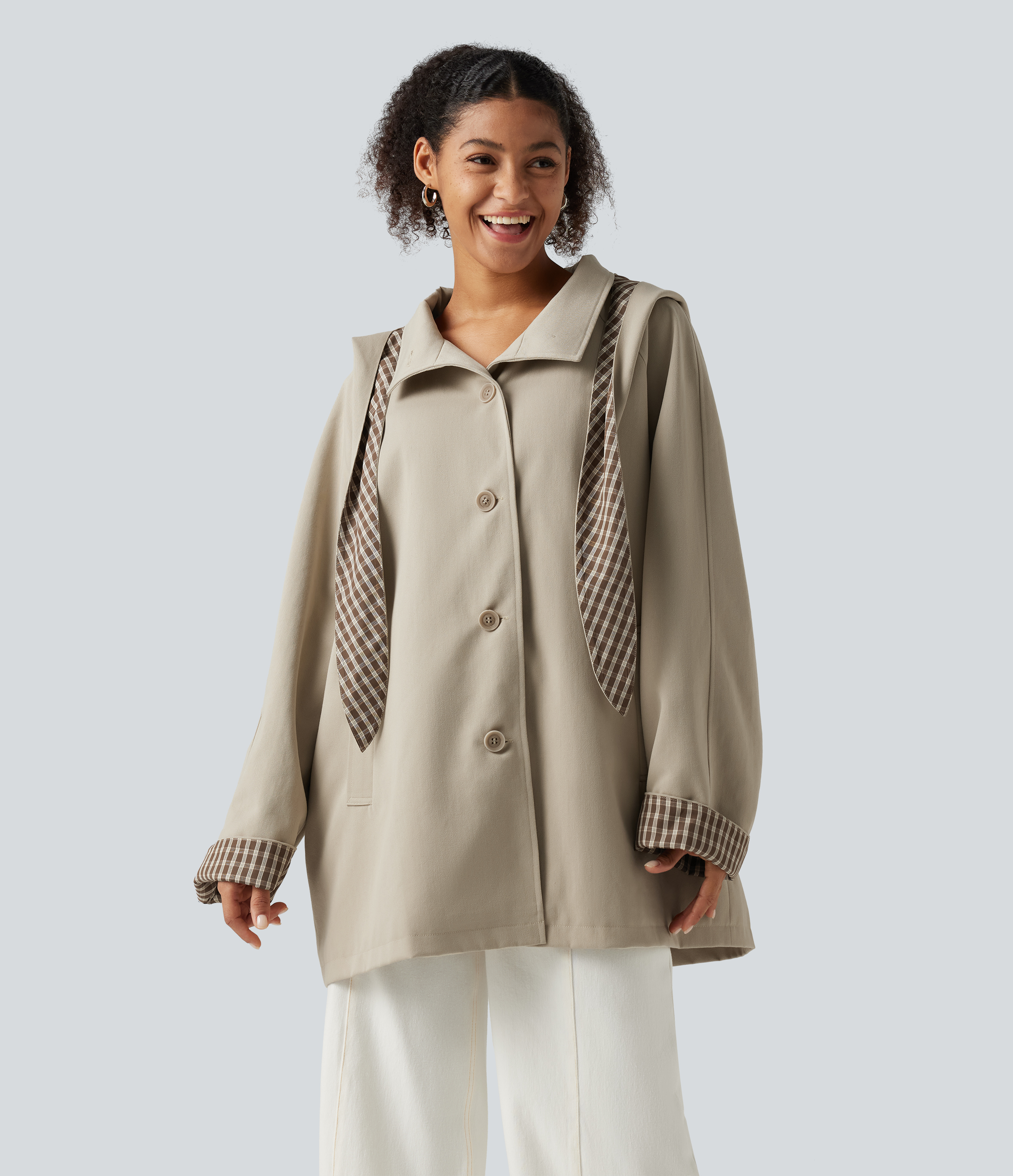 Hooded Raglan Long Sleeve Work Jacket with Pockets