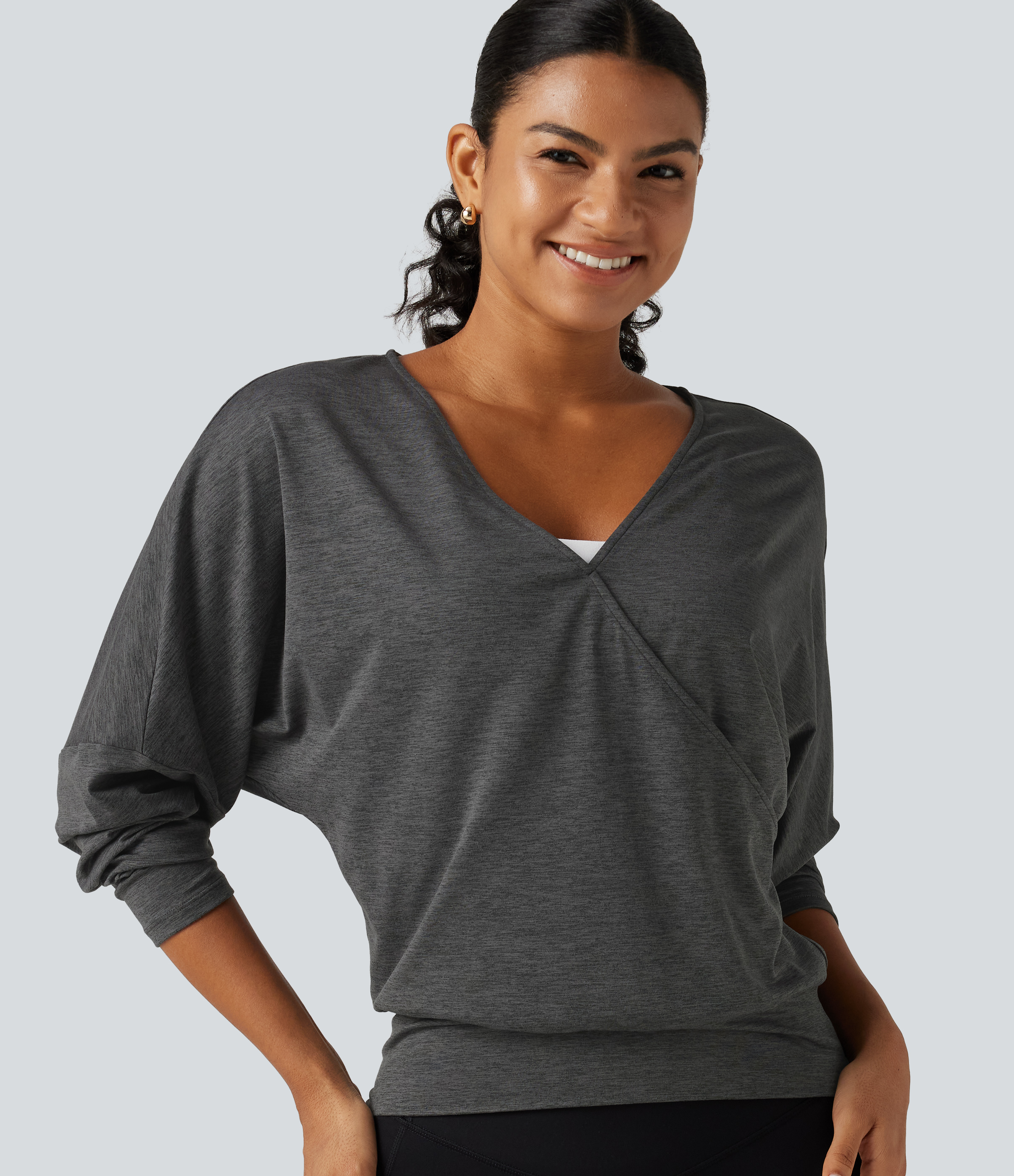 Deep V Neck Dropped Long Sleeve Yoga Sports Top