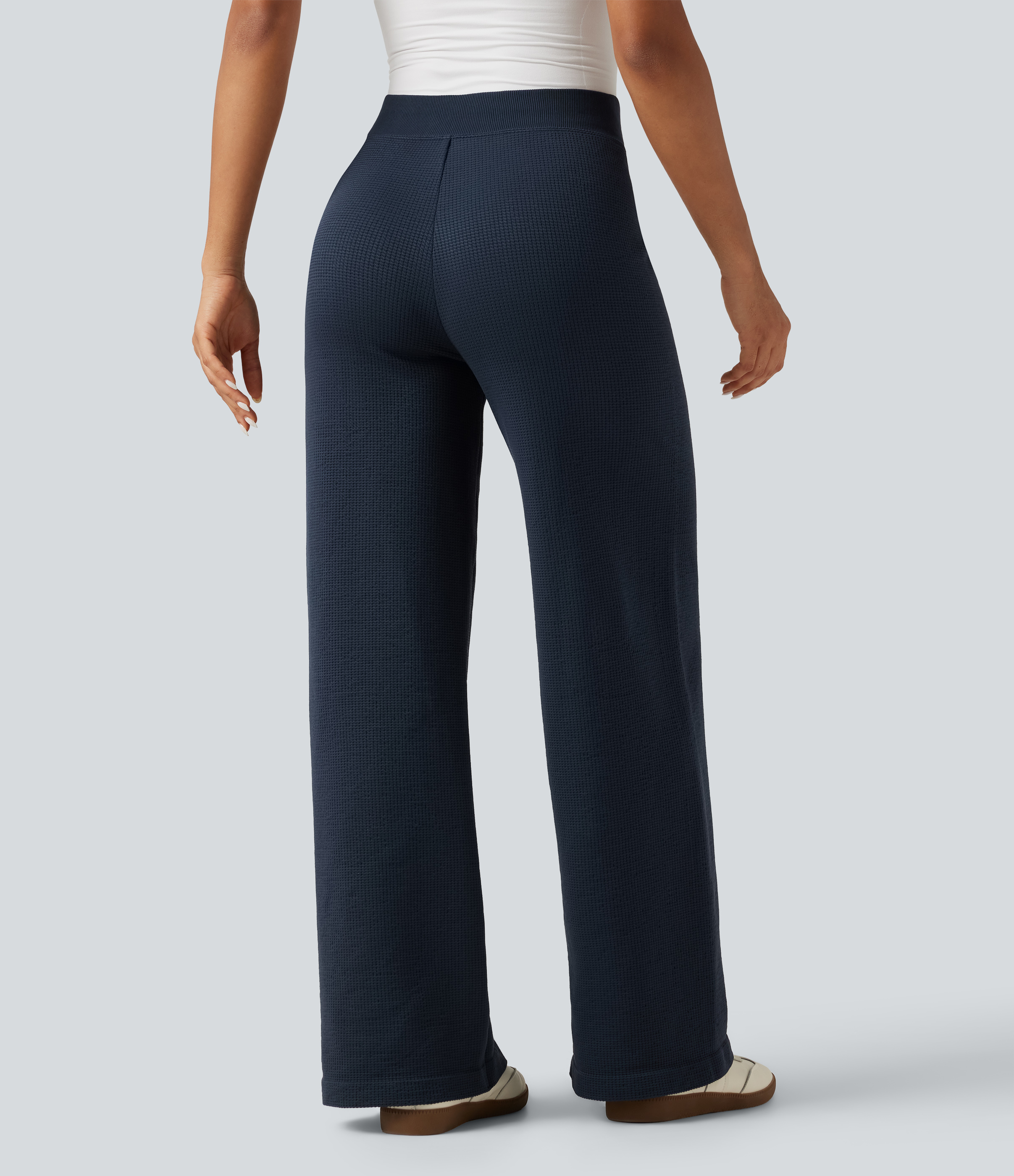 Rain on Me - Midnight Blue OneForm Seamless Flow Mid Rise Wide Leg Casual Pants / 2