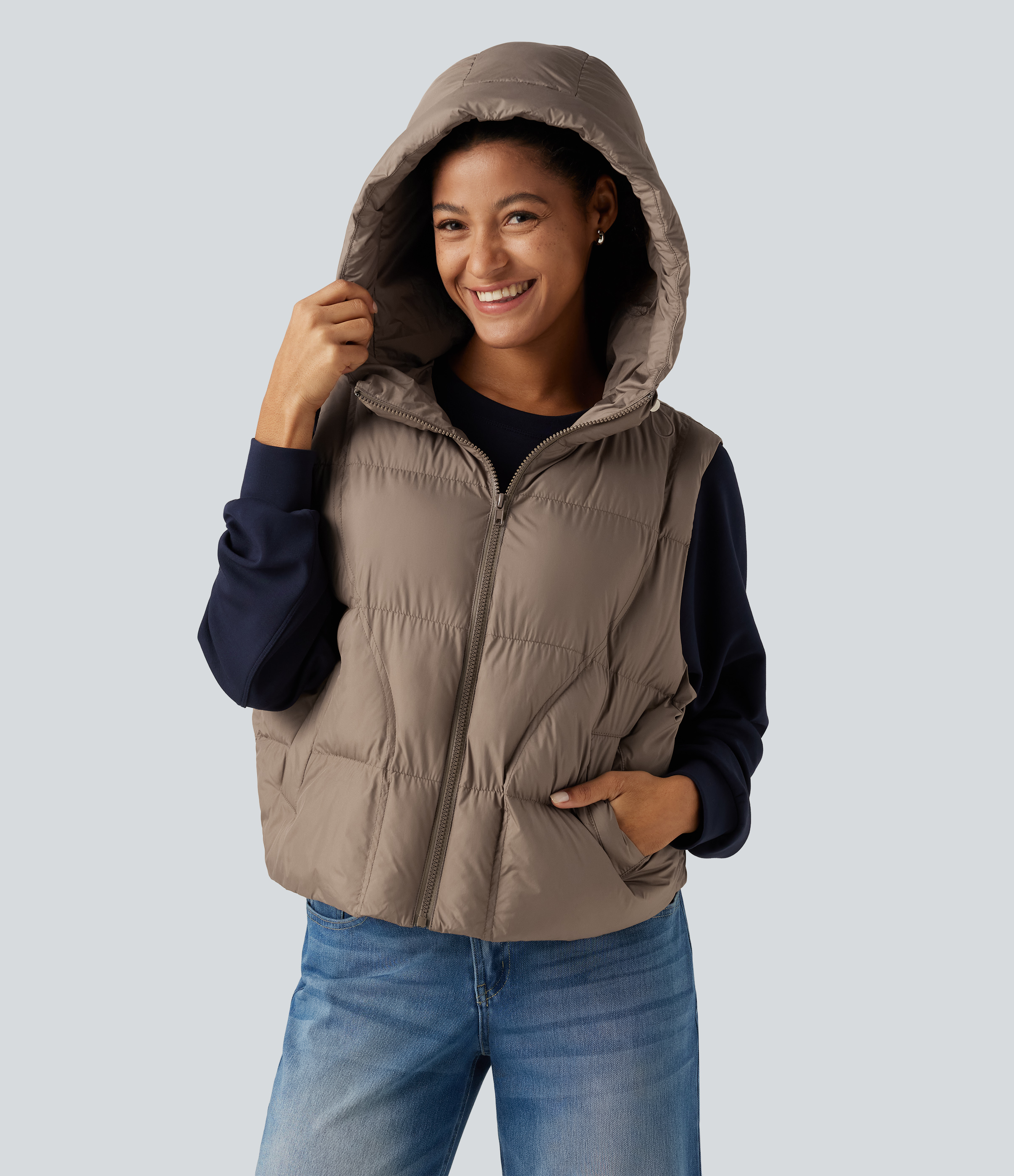 Hooded Casual Padded Vest with Pockets