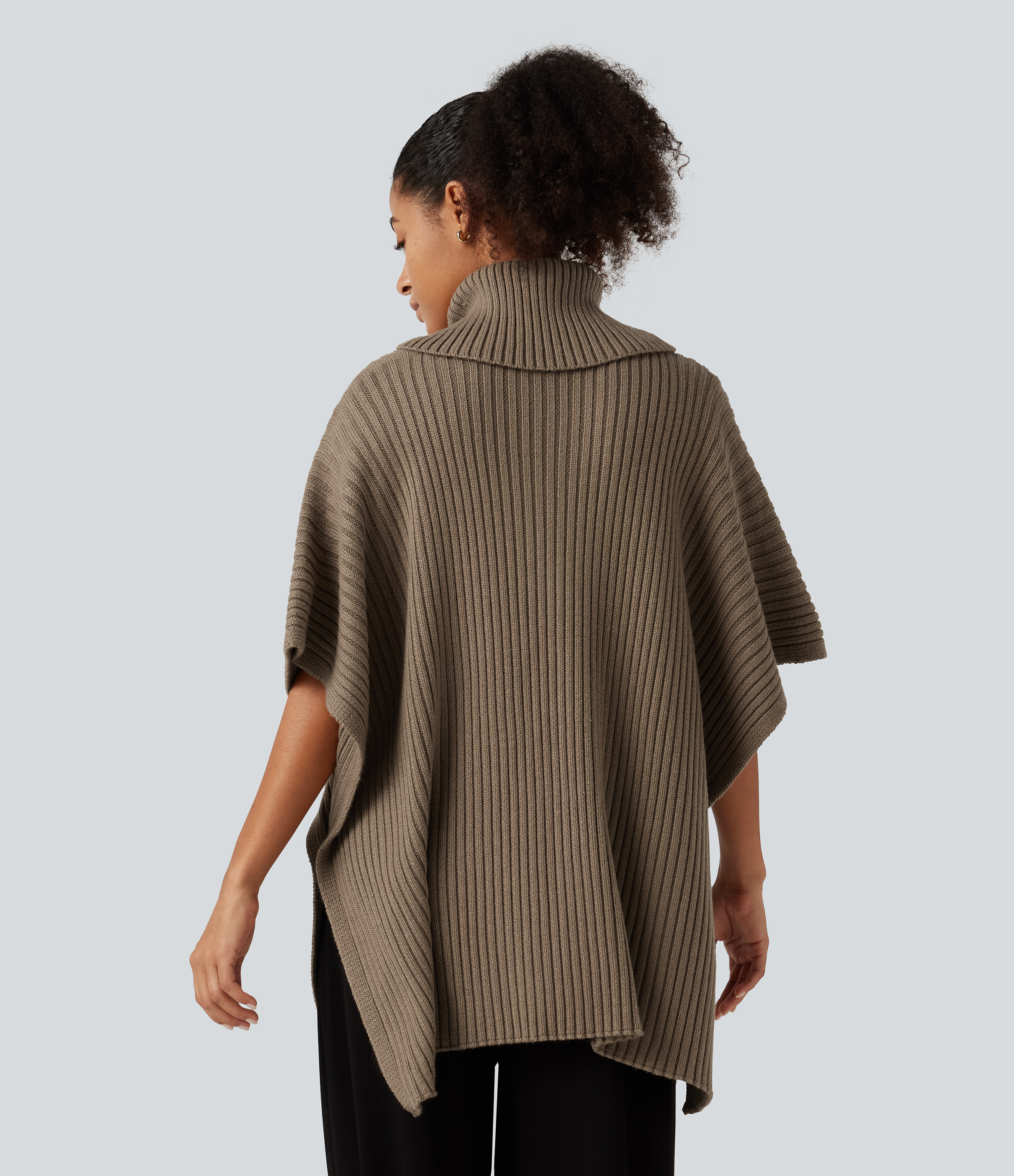 Lead Gray High Neck Batwing Half Sleeve Casual Sweater / 2