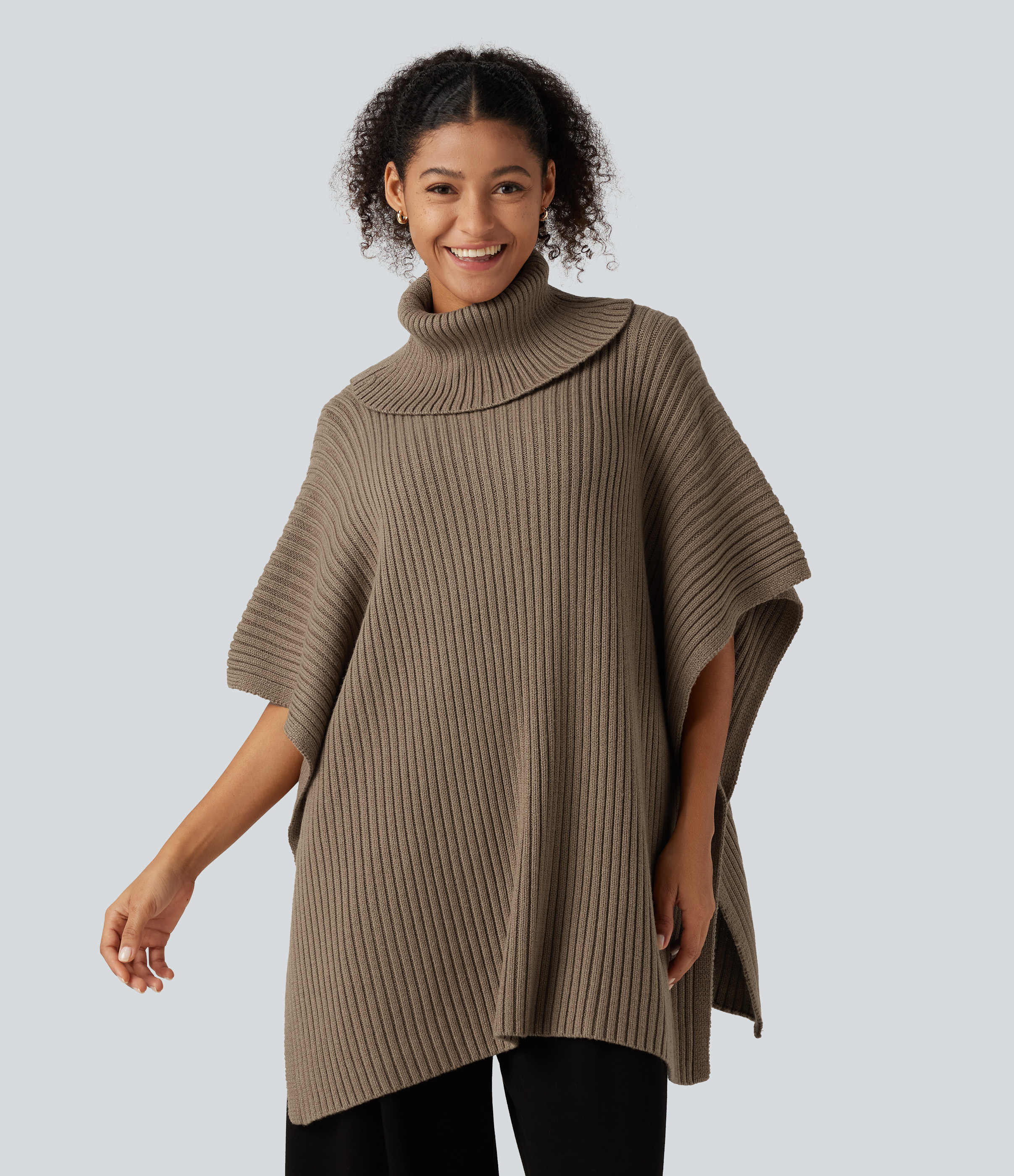 High Neck Batwing Half Sleeve Casual Sweater
