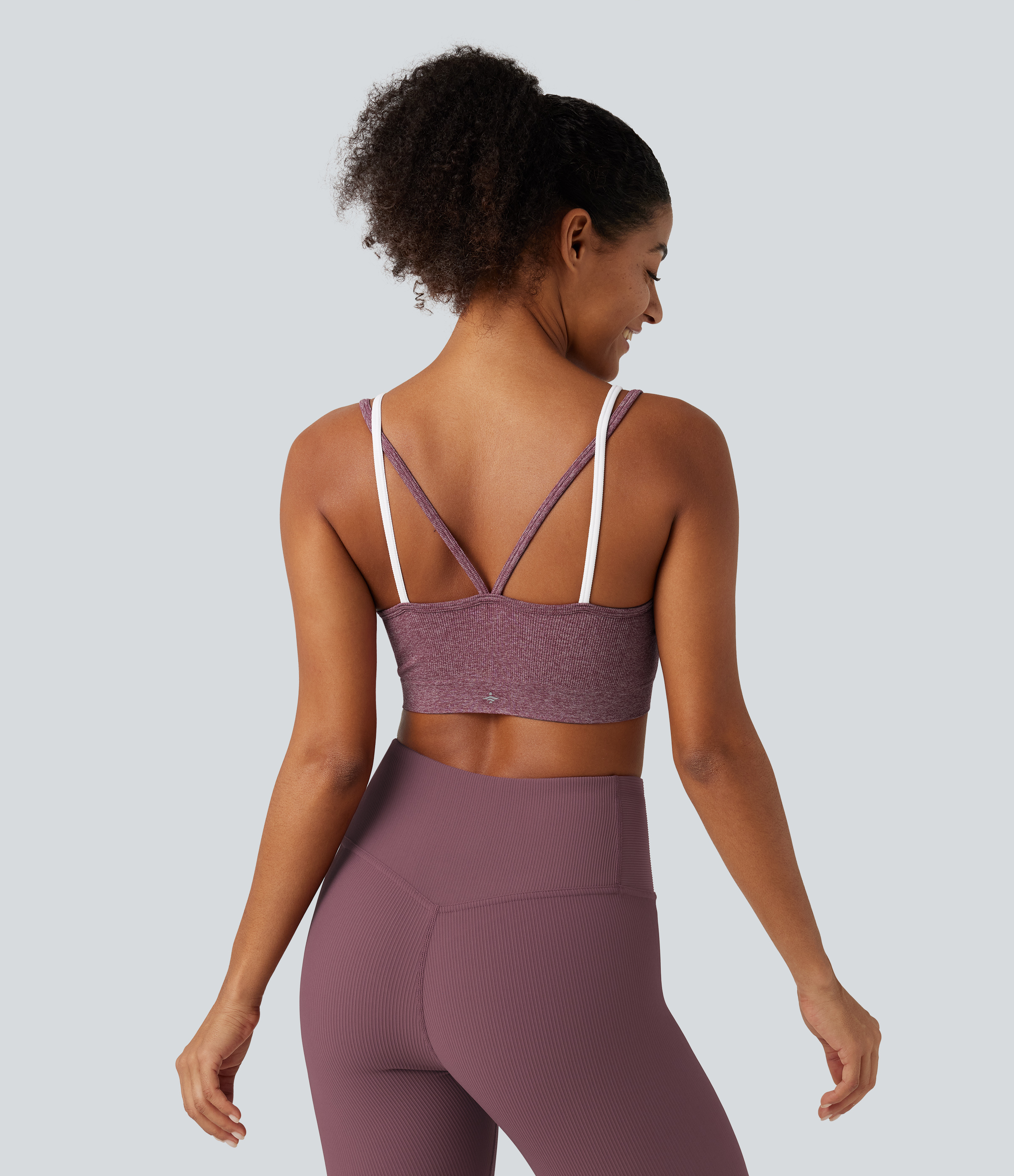 Mottled Begonia OneForm Seamless Flow Low Support U Neck Built-in Bra Cropped Workout Sports Bra / 2