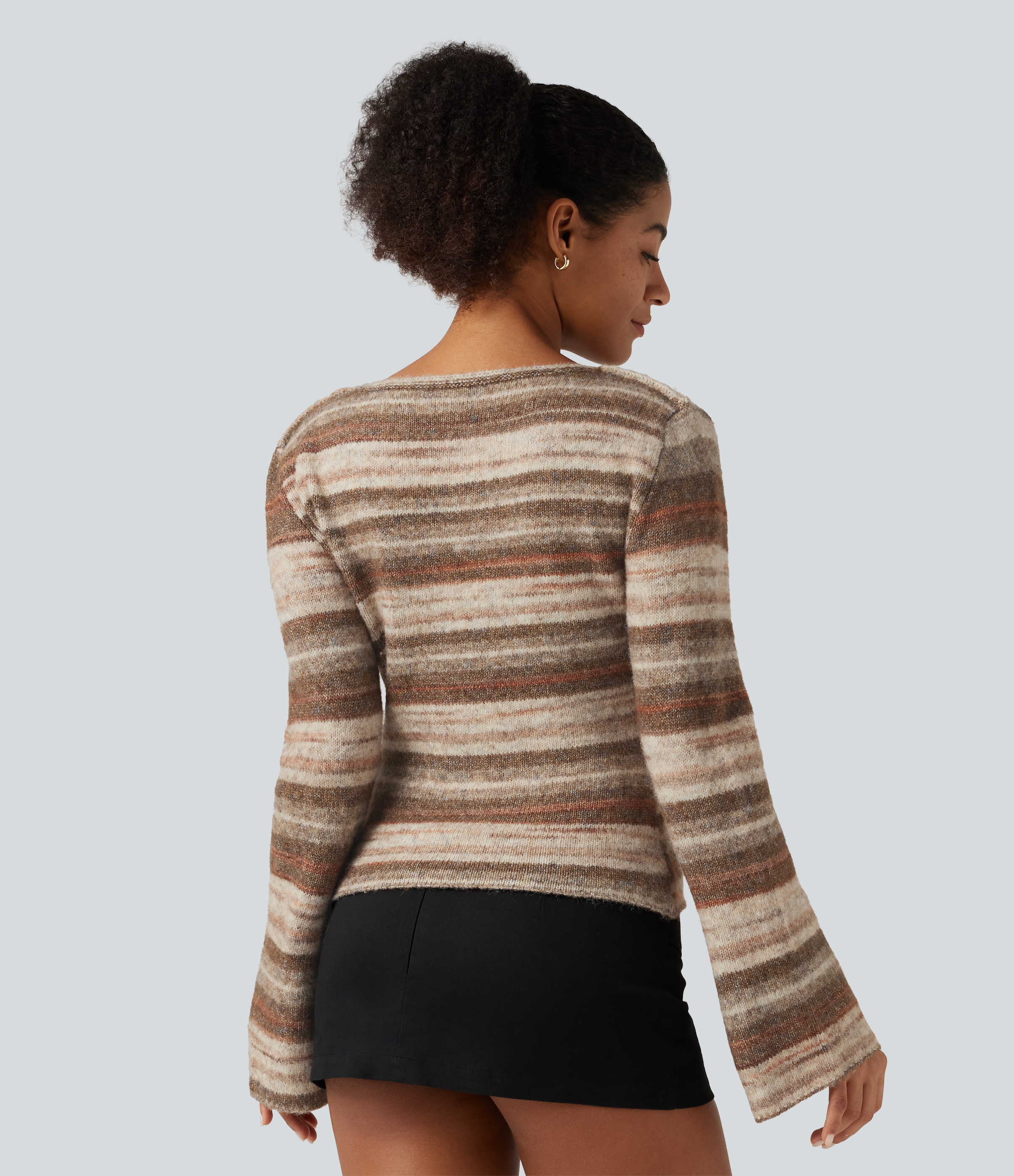 Hazelnut Strata Boat Neck Bell Long Sleeve Gradient Stripe Oversized Casual Sweater / 2