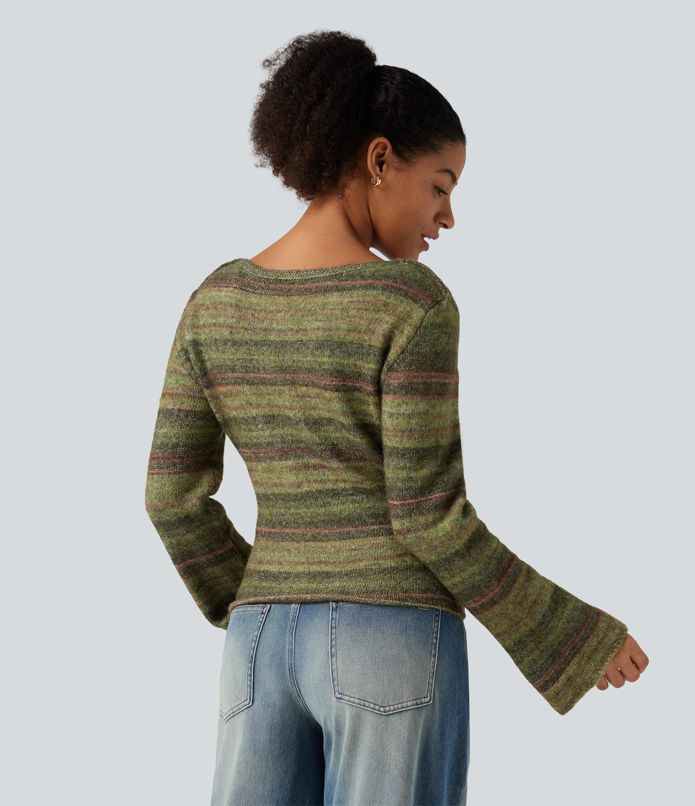 Botanical Blend Pull oversize rayé en dégradé à encolure bateau et manches longues évasées / 2