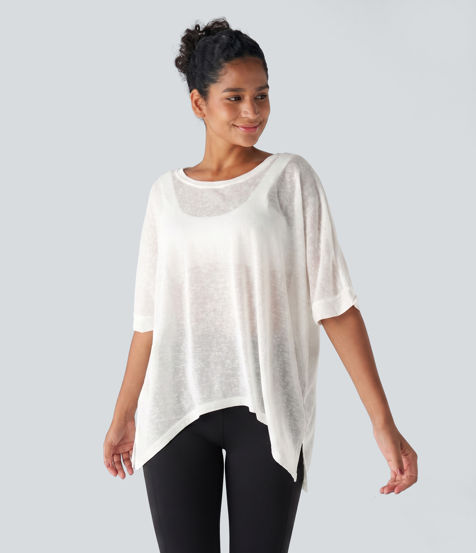 Asymmetric Hem Sheer Oversize Casual Top
