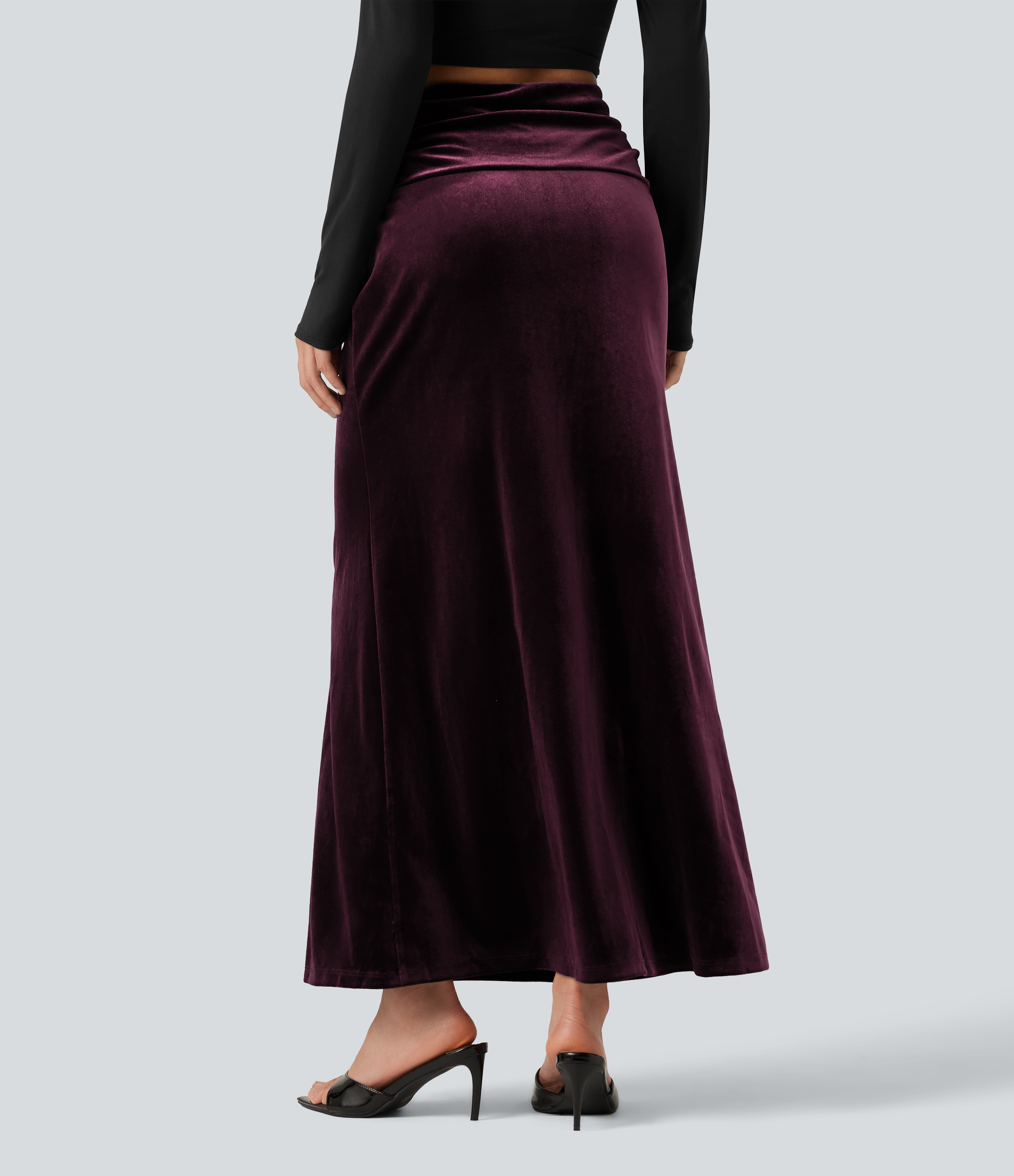 Dusky purple High Waisted Tummy Control Ruched Velvet Maxi Mermaid Skirt / 2
