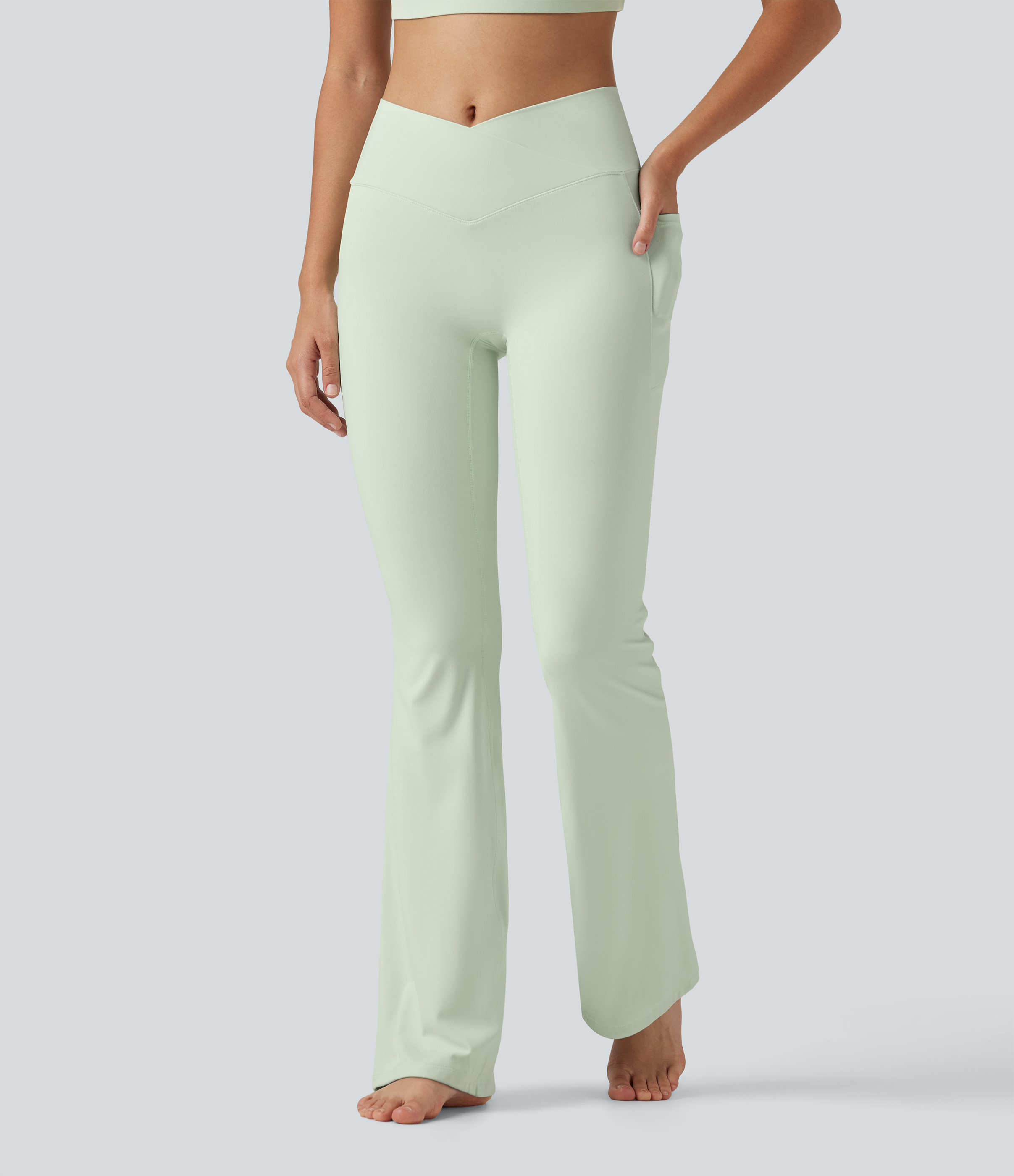SoftlyZero™ High Waisted Crossover Plain Bootcut Casual Leggings with Pockets-UPF50+