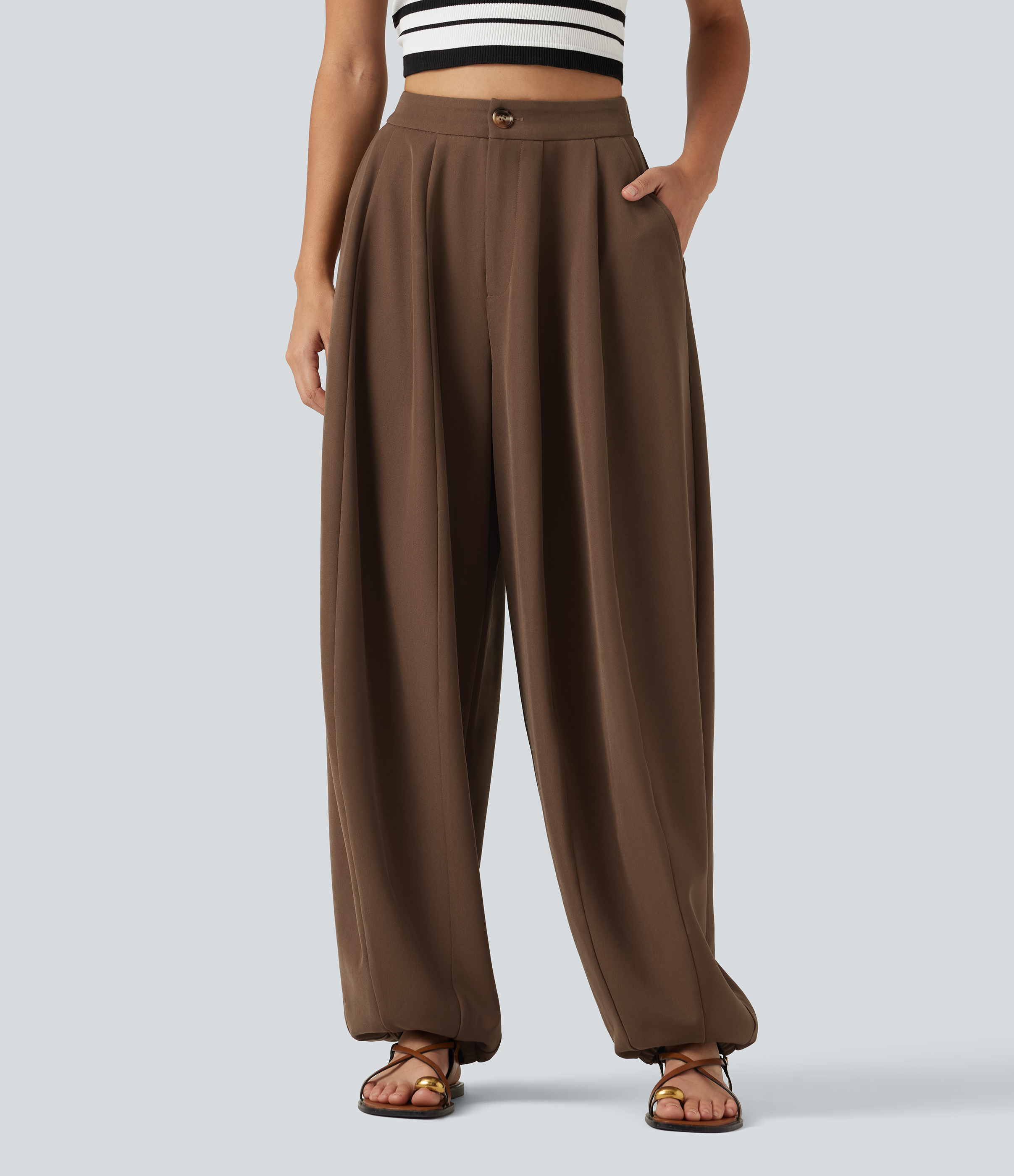 High Waisted Balloon Casual Pants with Pockets