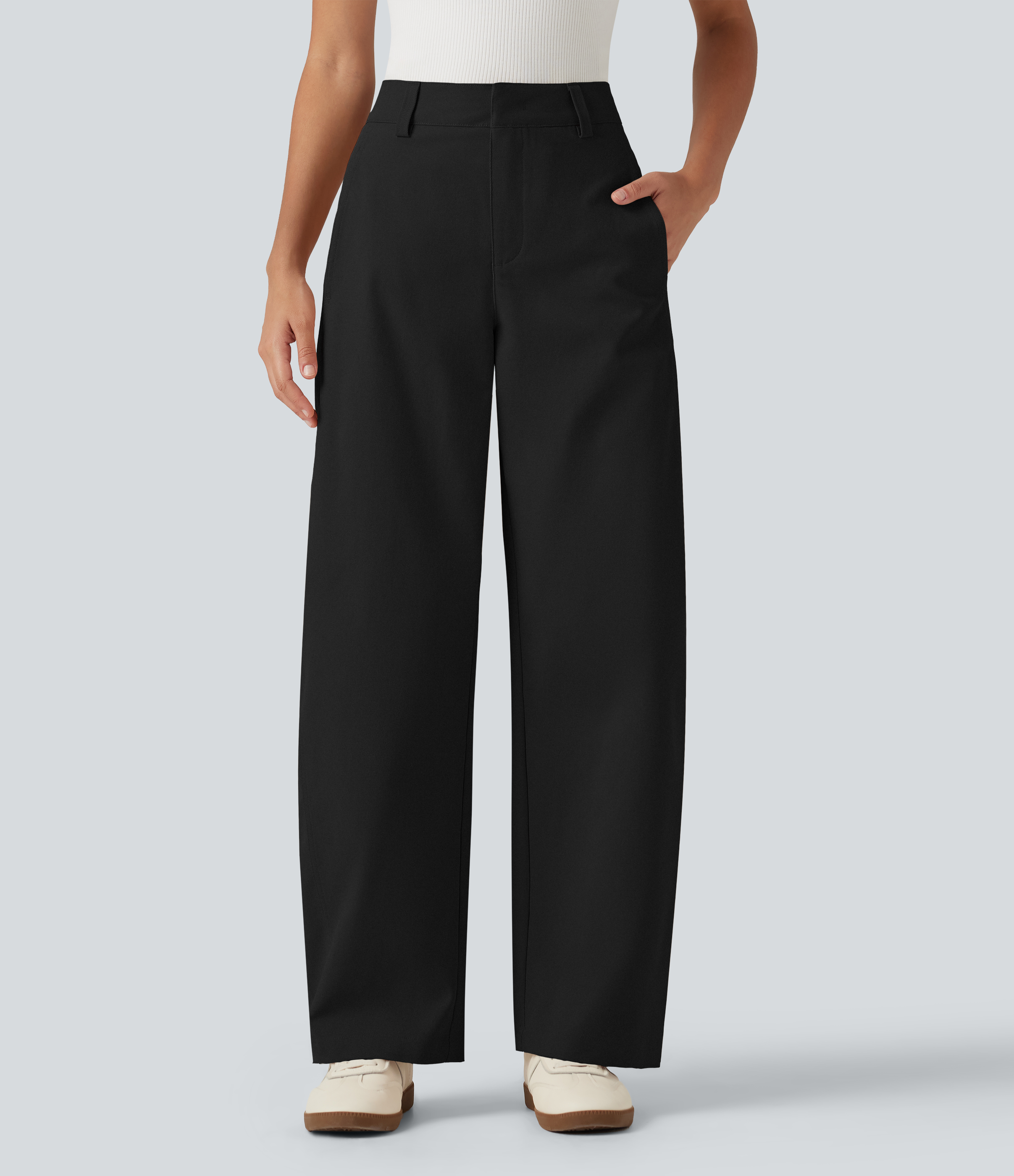 Pantalon de bureau coupe barrel taille mi-haute avec poches
