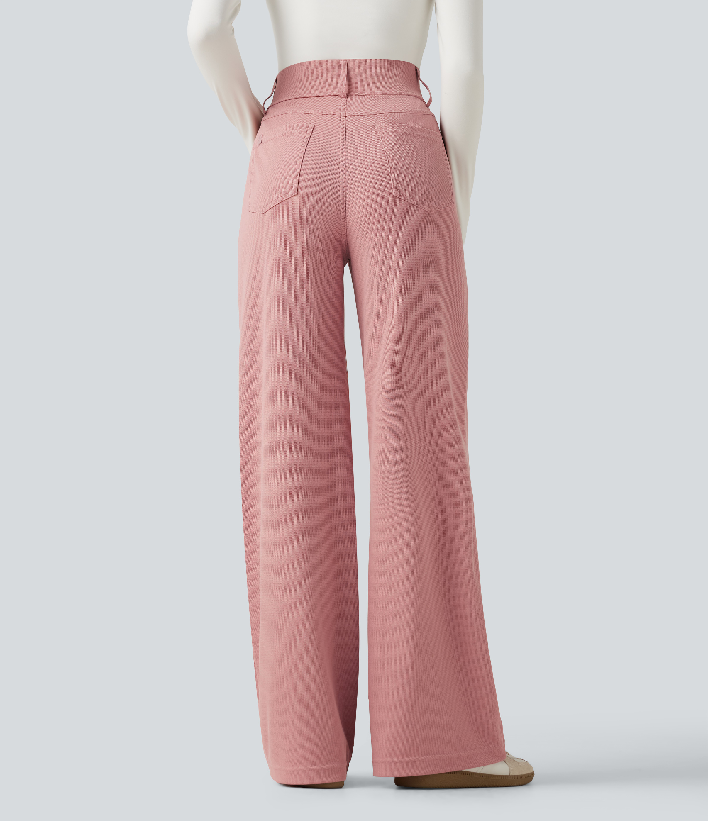 Rose Tan Halara Flex™ High Waisted Straight Leg Waffle Work Pants with Pockets / 2