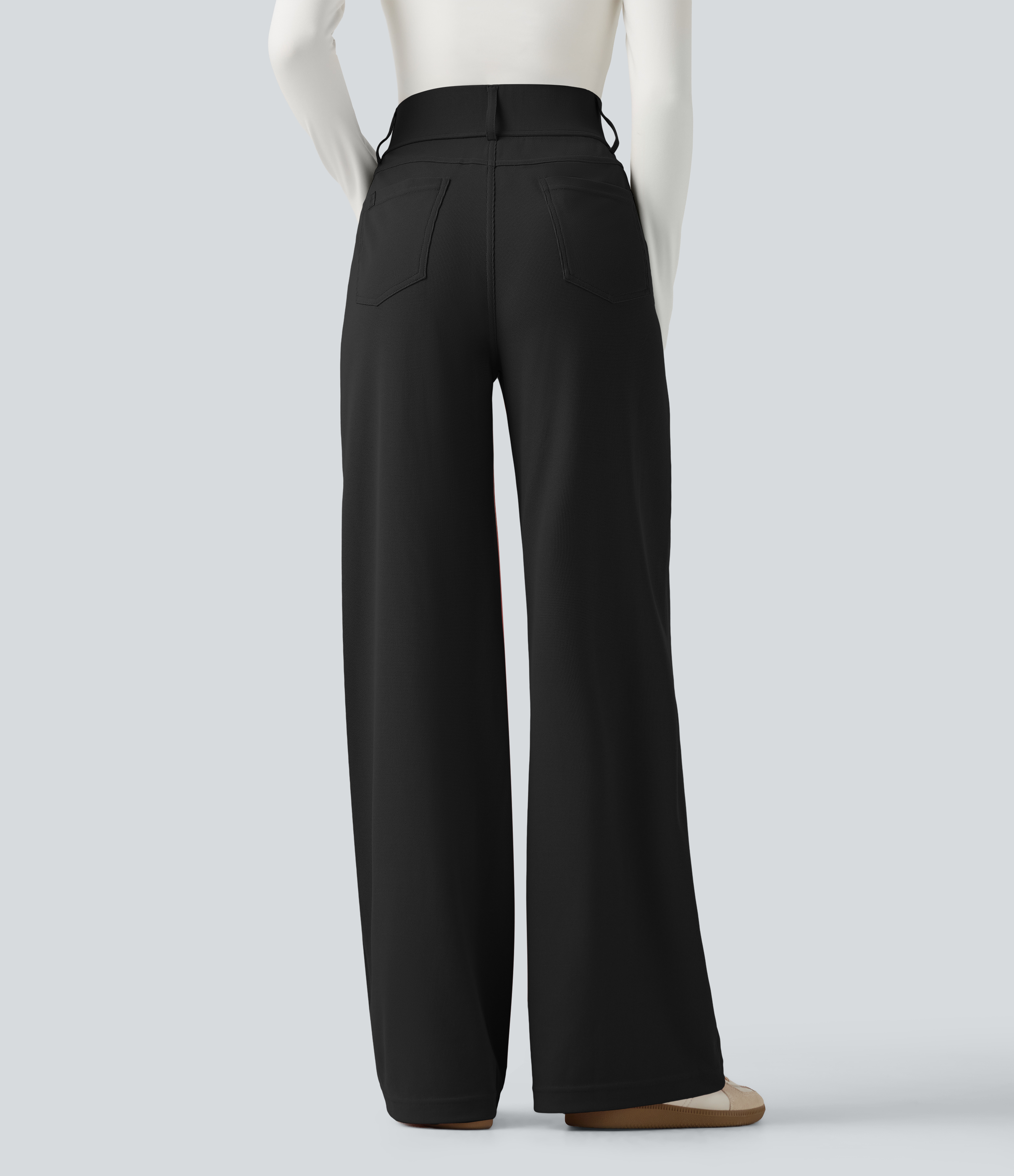 Noir Halara Flex™ Pantalon de travail en tissu gaufré, taille haute, jambe droite, avec poches / 2