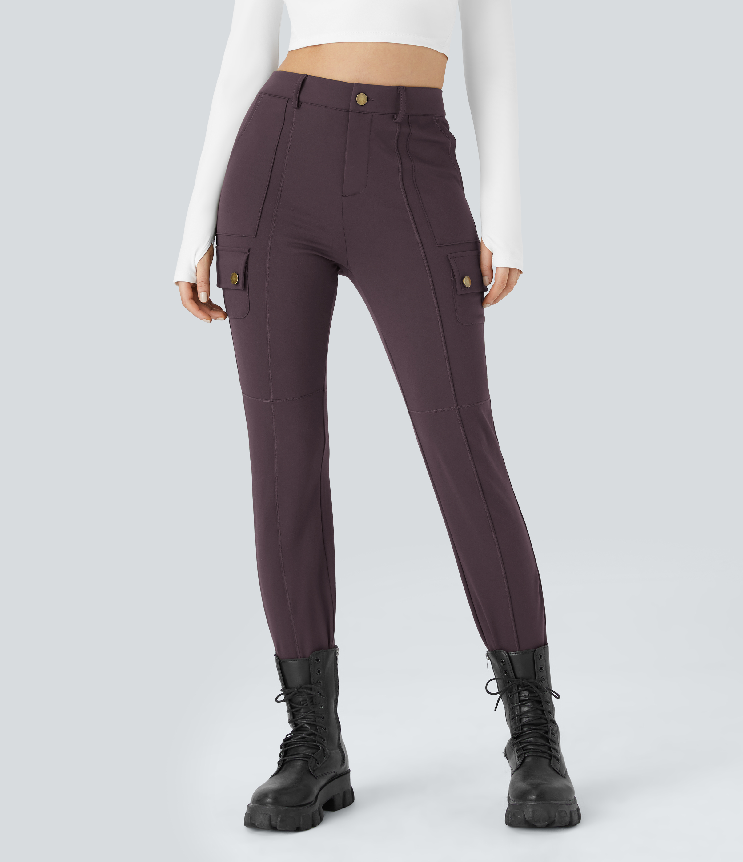 Pantalon cargo ajusté uni taille haute DayStretch avec poches zippées