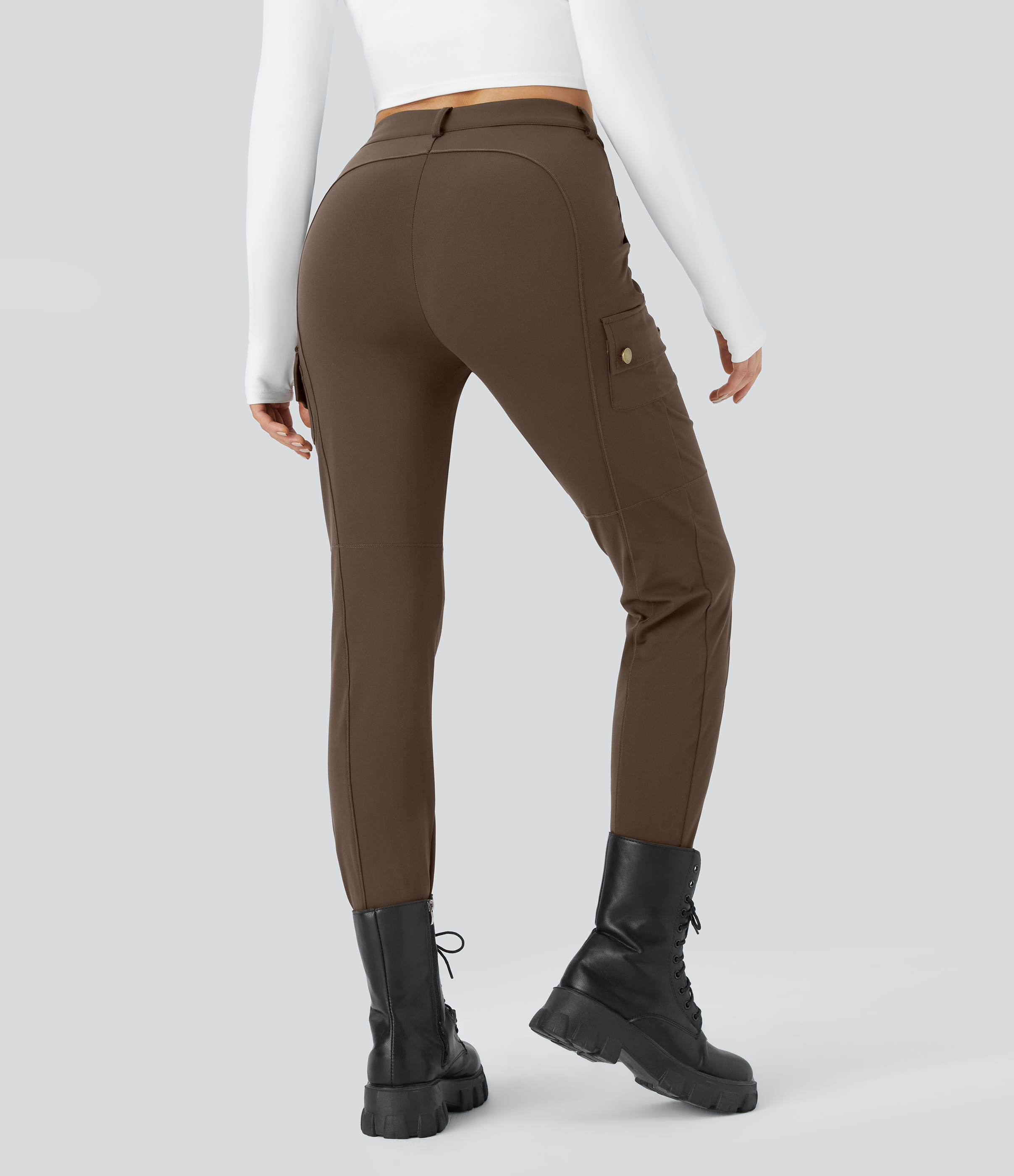 Chocolate Martini Pantalon cargo ajusté uni taille haute DayStretch avec poches zippées / 2