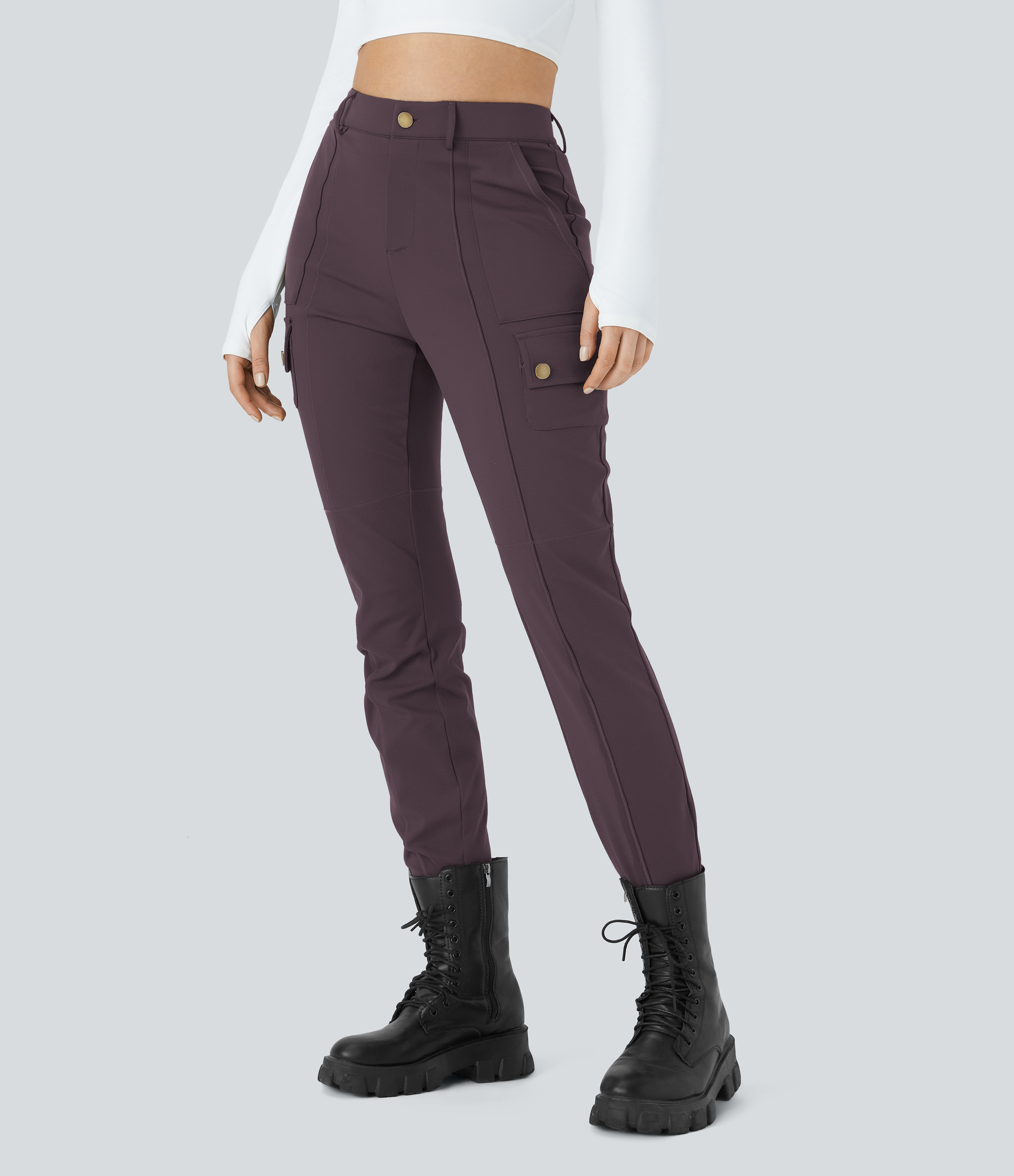 Pantalon cargo ajusté uni taille haute DayStretch avec poches zippées