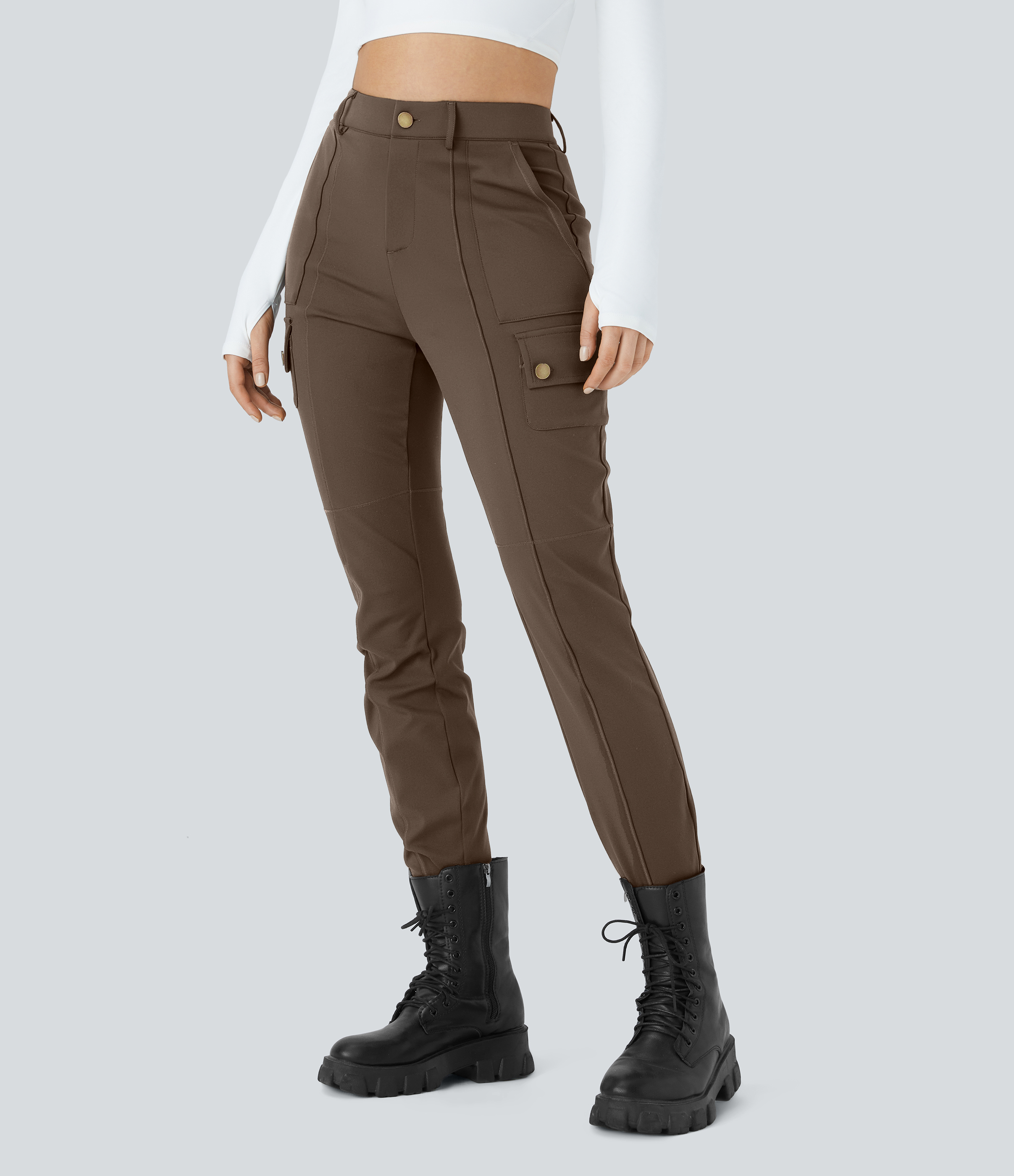 Pantalon cargo ajusté uni taille haute DayStretch avec poches zippées