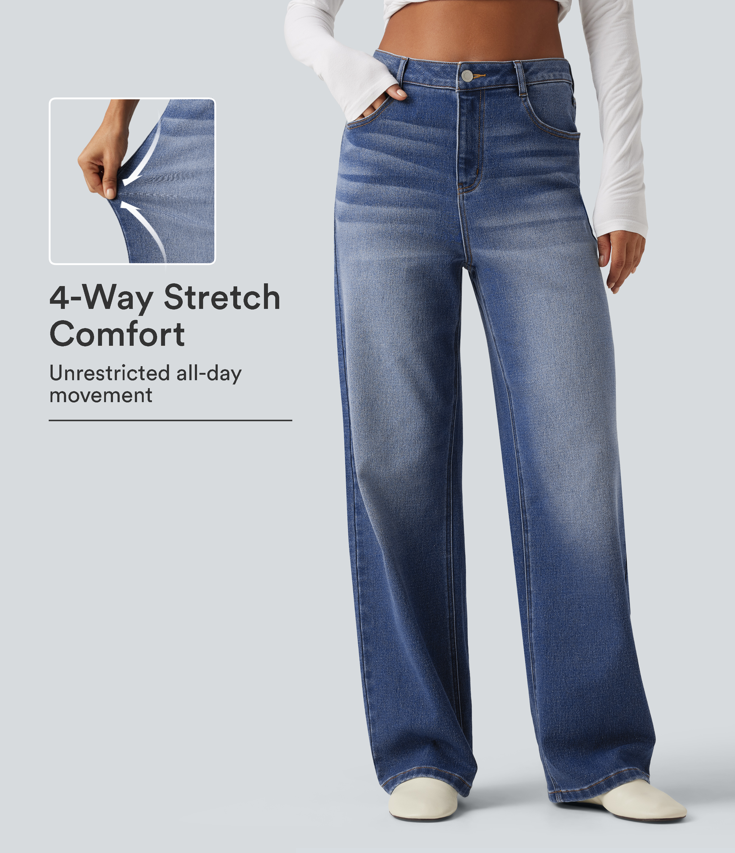 High Waisted Straight Leg Casual Jeans with Pockets