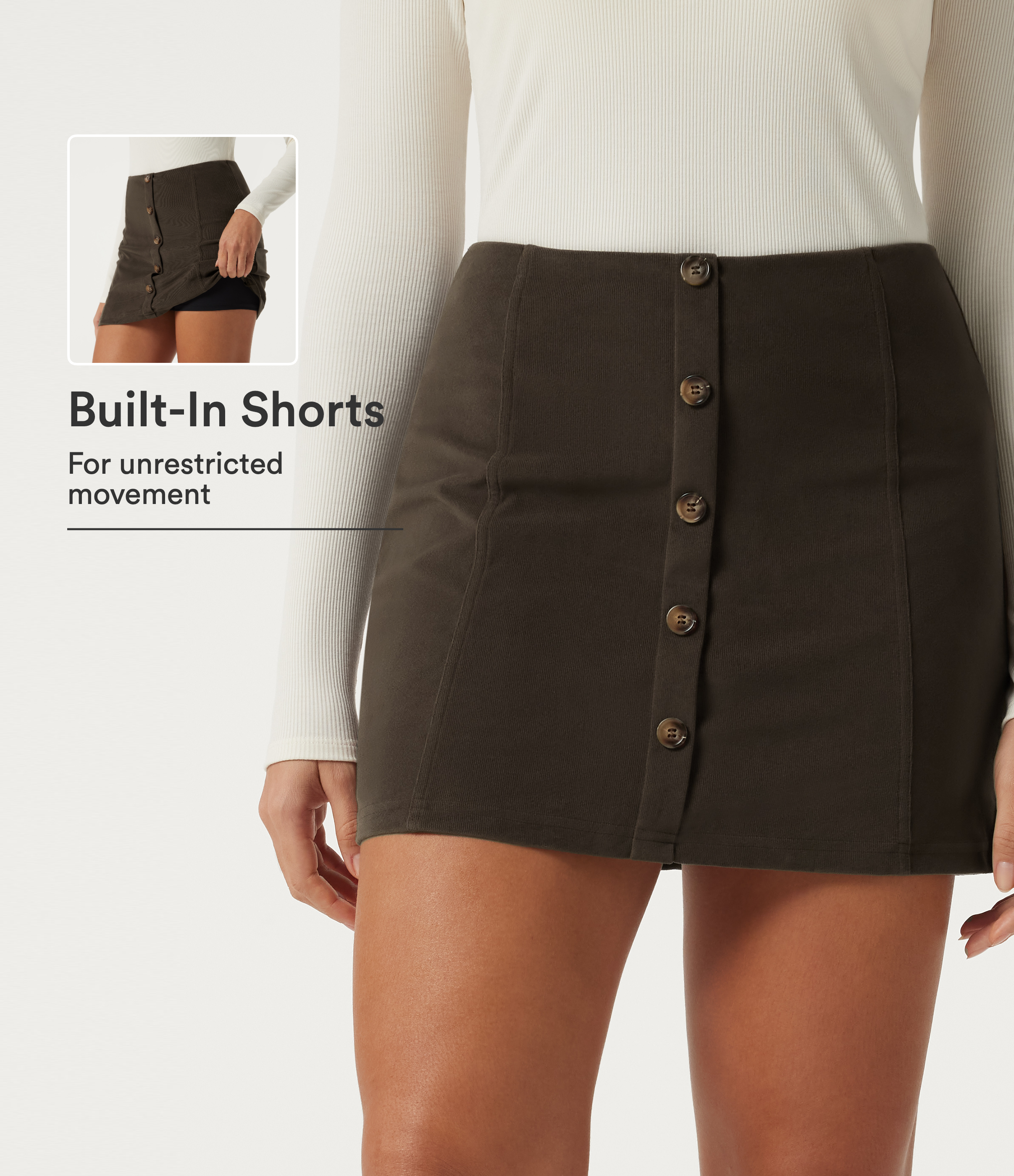 High Waisted 2-in-1 Corduroy Mini Casual Skirt