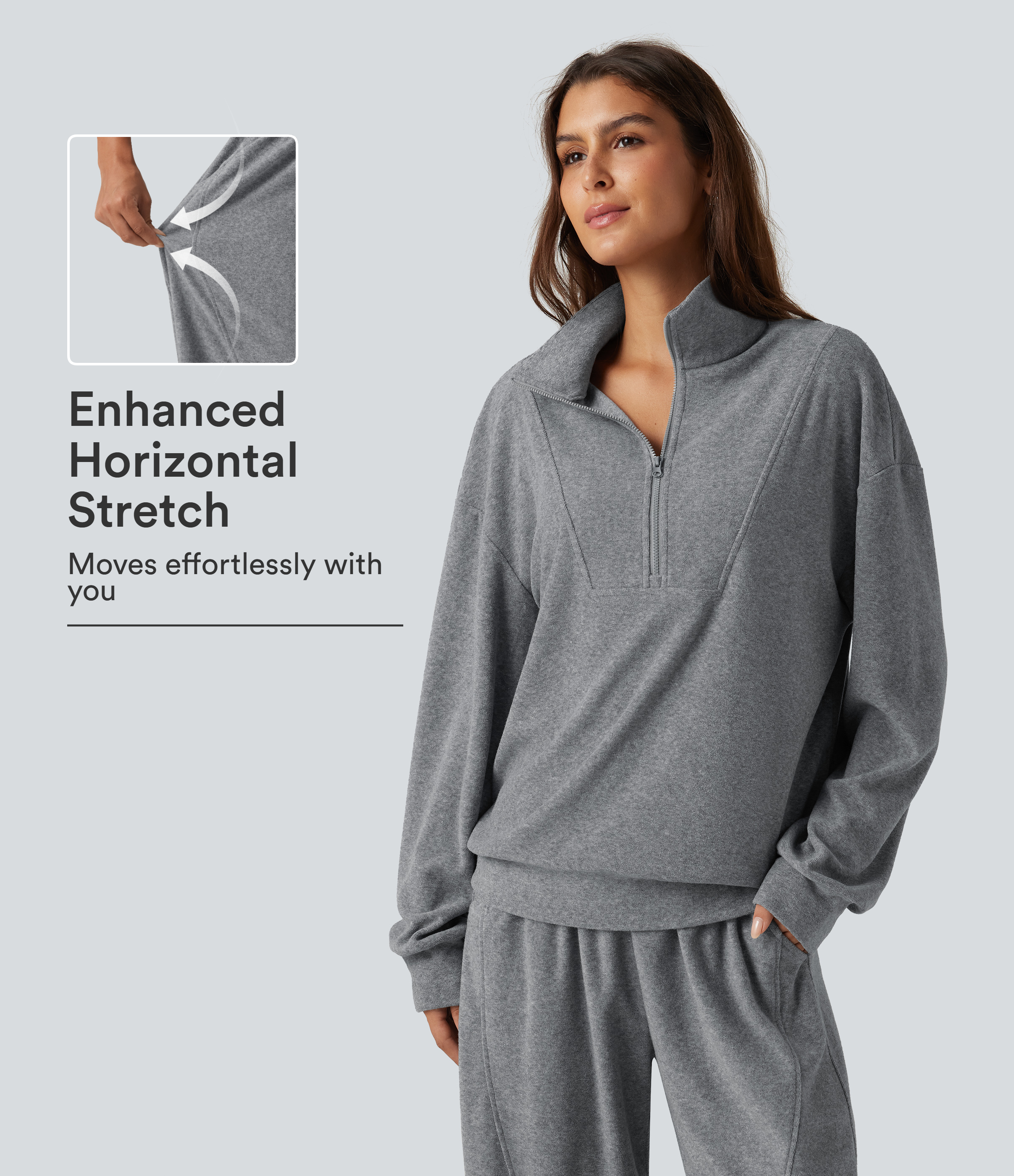 Mottled Grey Stand Collar Long Sleeve Casual Sweatshirt / 1